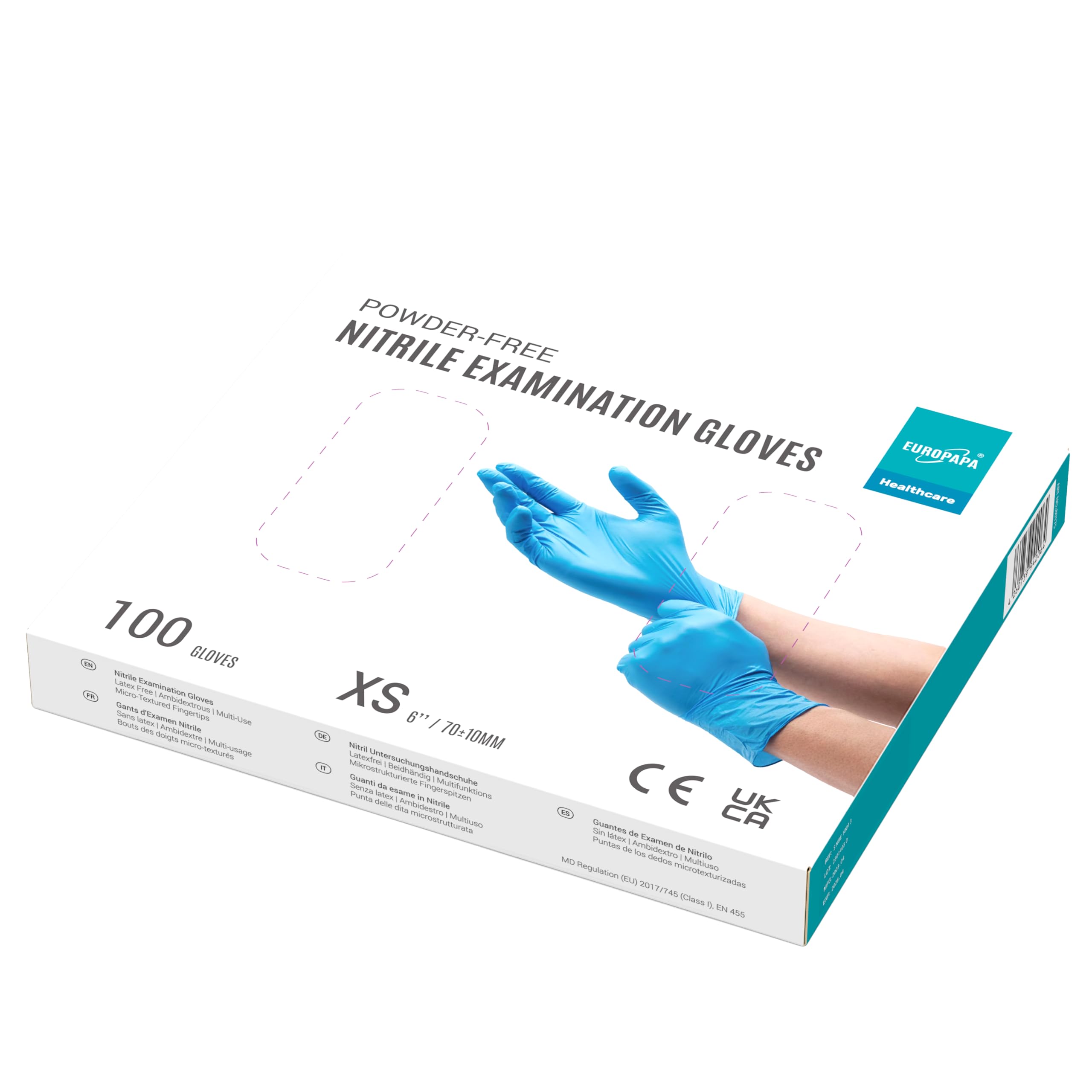 EUROPAPA® - 100 Guanti Monouso In Nitrile, Senza Lattice, Non Sterili (XS, Blu)