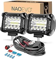 NAOEVO 4 Inch Spot Flood Combo LED Pod Lights - IP68 Waterproof Cube Pods with Wiring Harness for Truck ATV UTV Boat, 2 Pack 6500K White