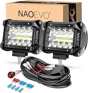 NAOEVO 4 Inch Spot Flood Combo LED Pod Lights - IP68 Waterproof Cube Pods with Wiring Harness for Truck ATV UTV Boat, 2 Pack 6500K White