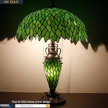 Tiffany Style Table Lamp W16H24 Inch Tall Green Stained
