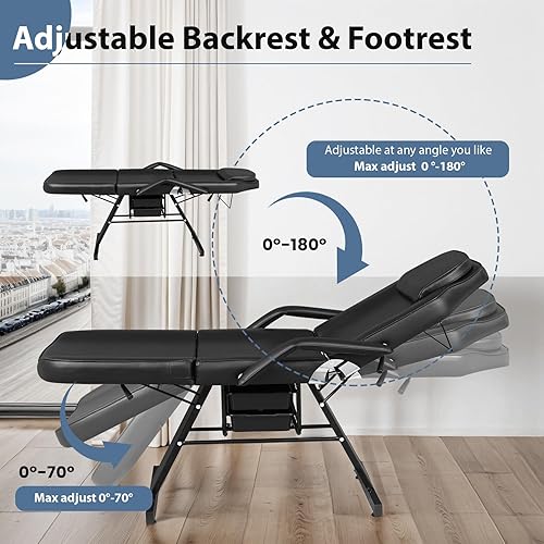 Miniatura 8 de Bigbiglife Cama de tatuaje de salón de masaje con cesta de belleza, cama de masaje profesional de 3 pliegues de altura ajustable para spa salón de