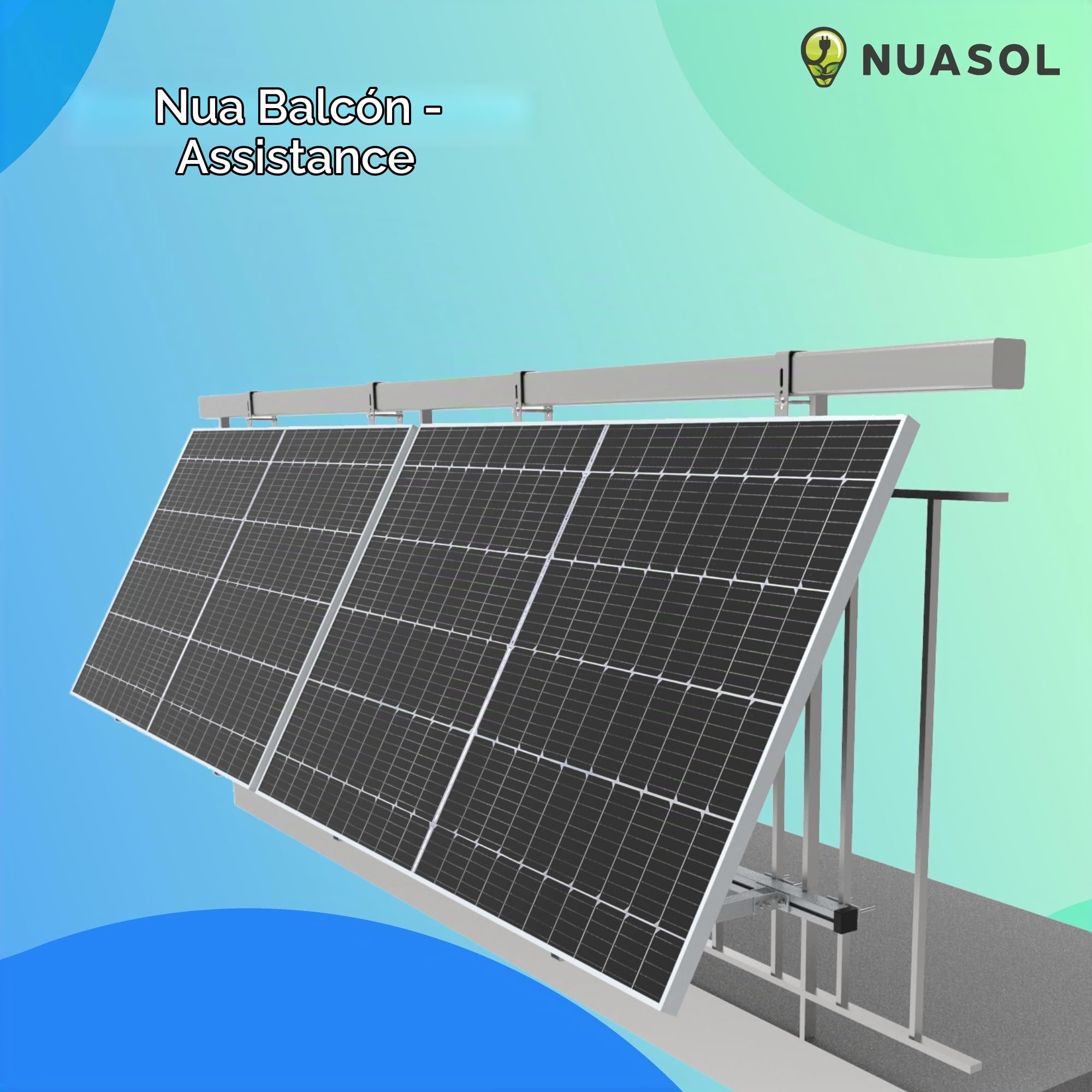 Support de balustrade pour balcon Fixation pour 2 panneaux solaires et un onduleur photovoltaïque | Angle d'inclinaison 0° & 25-45°| Largeur de balustrade jusqu'à 80x80mm, argenté