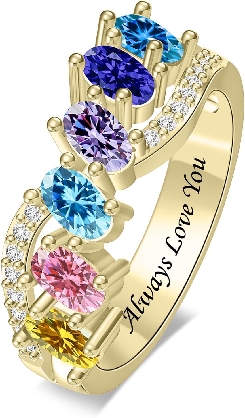 MissNaNa Personalized Mothers Ring 1-6 Birthstone Ring for Women Sterling Silver Family Rings Mother's Day Christmas Anniversary Birthday Gift for Mom Grandmother Wife Daughter - Image 6
