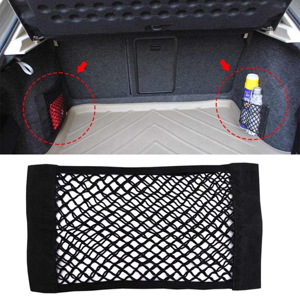 Bolsa de Malla de Red elástica para Maletero de Coche de 50x25 cm con Cinta mágica para el Pasado, Organizador de Bolsillo para Coche, Orden de Remolque