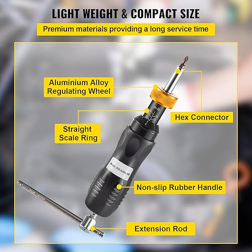 Miniatura 4 de VEVOR Juego de llaves de destornillador dinamométrico de 14", rango de ajuste de par de 10-50 pulgadas-libras, rango de par preciso de  5%,