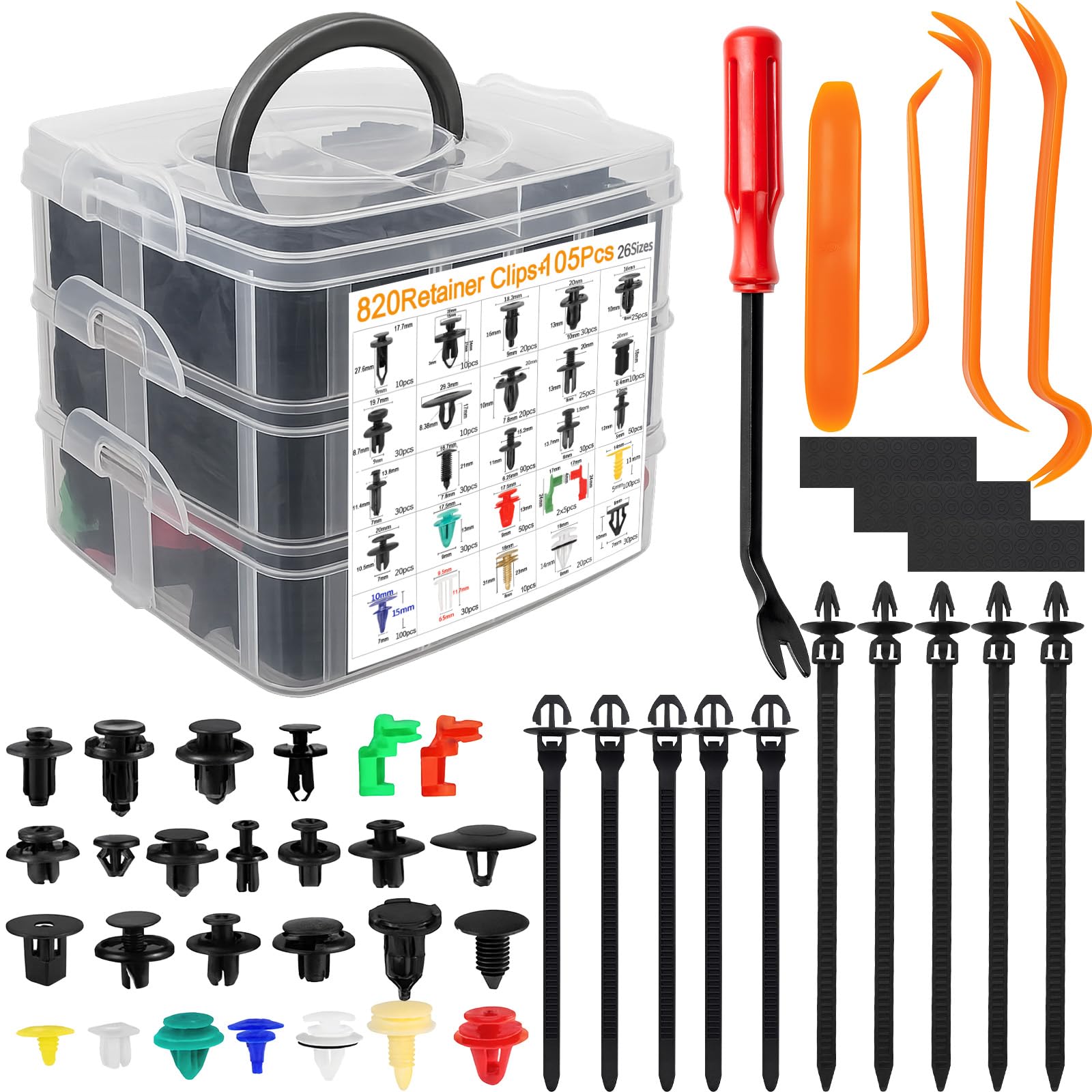 KELAV 925 Stücke Auto Befestigungsklips Set aus Kunststoff - 26 Größen für Stoßstange, Tür, Kotflügel mit Demontage-Werkzeugen (Universal)