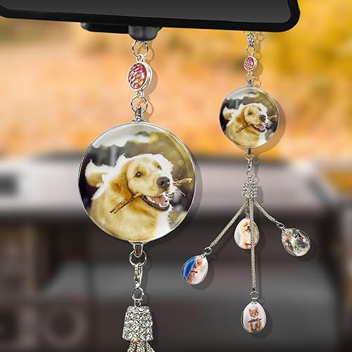 Adornos colgantes de cristal con foto personalizada para automóvil, accesorios personalizados para espejo retrovisor para mujeres y hombres