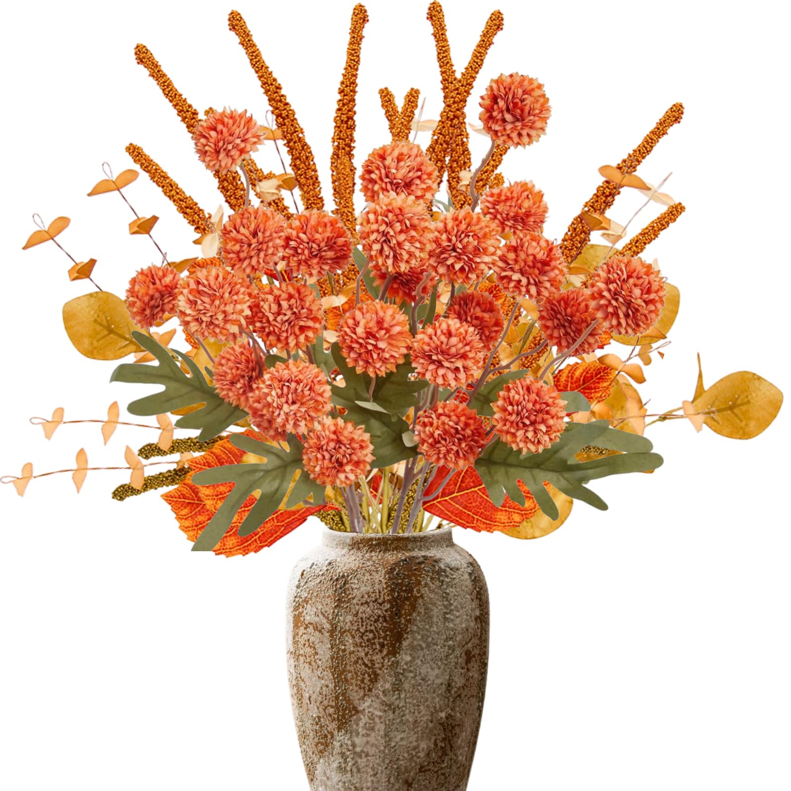 ASTRYAS Fiori artificiali Kiku misti in finta seta finta steli di eucalipto decorazione per casa colonica matrimonio vaso bouquet composizione floreale decorazione casa (7 pacchetti)