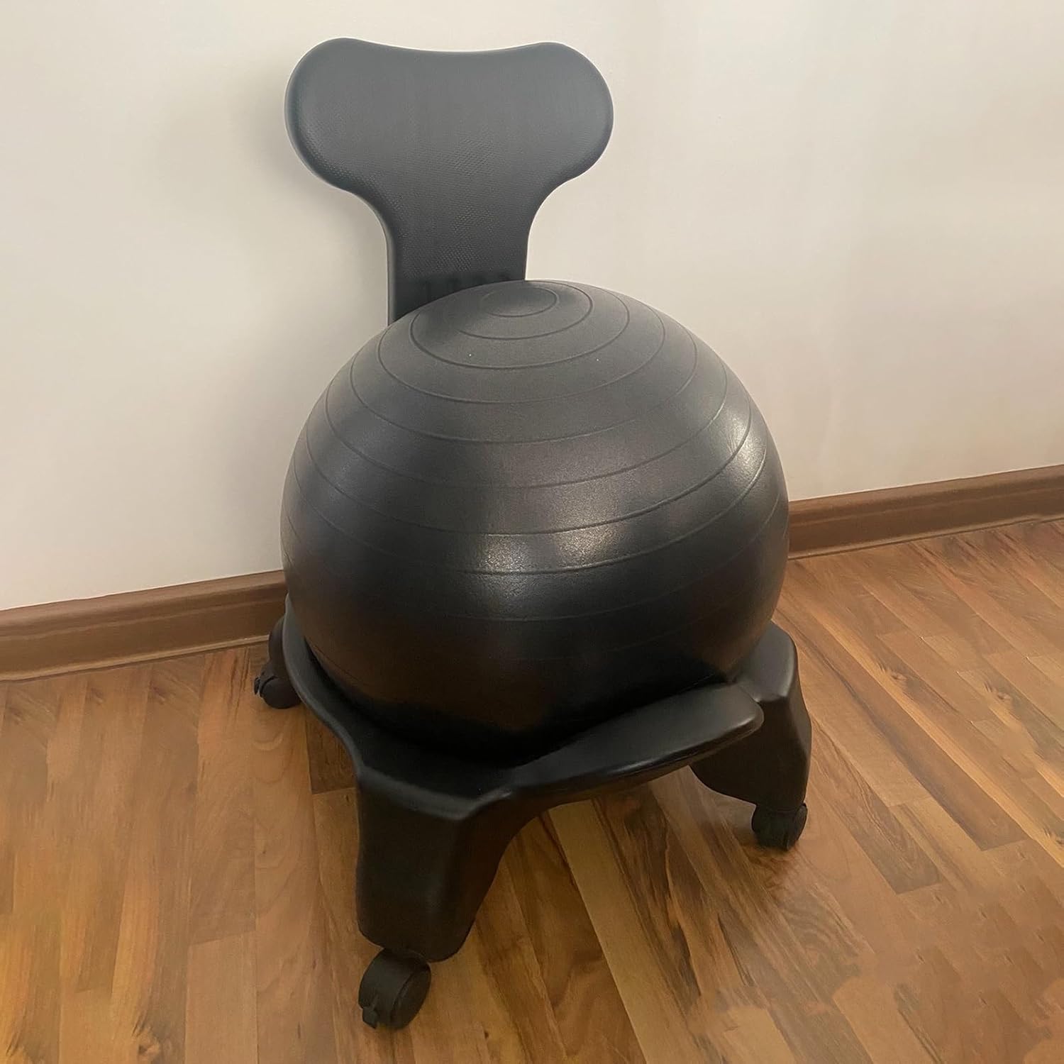 Black Exercise Ball Ergonomic Chair, Stability Yoga Ball Chair for Home ＆ Office Desk, Anti-Burst Ball Chair with Wheels ＆ Air Pump, 36655
