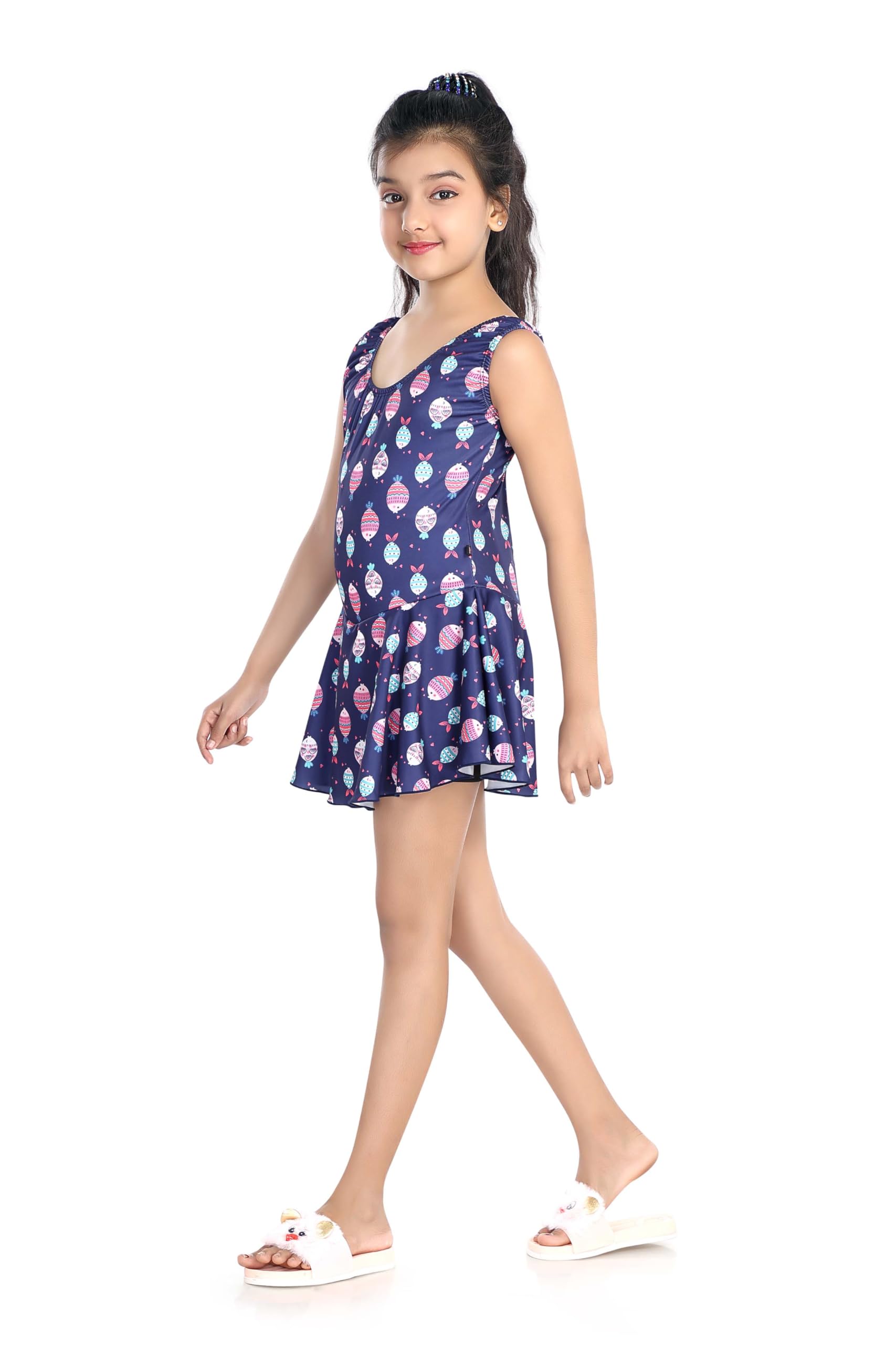 ROVARS Girls Swimming Kit with 1 Swimming Costume, 1 Swimming Goggles, 1 Silicone Swimming Cap & 1 Pair Ear Plugs & 1 Swimming Ring (Navy, 5-6 Years) 1