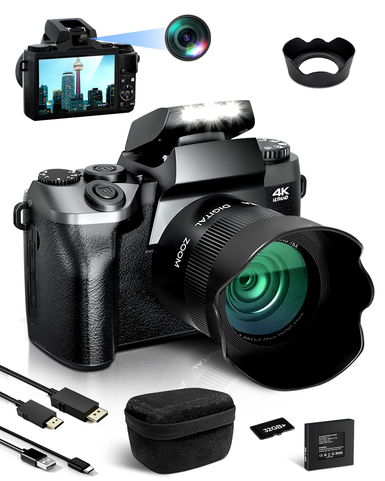 Appareil Photo Numérique 4K 64 MP Avec Carte Mémoire De 32 Go