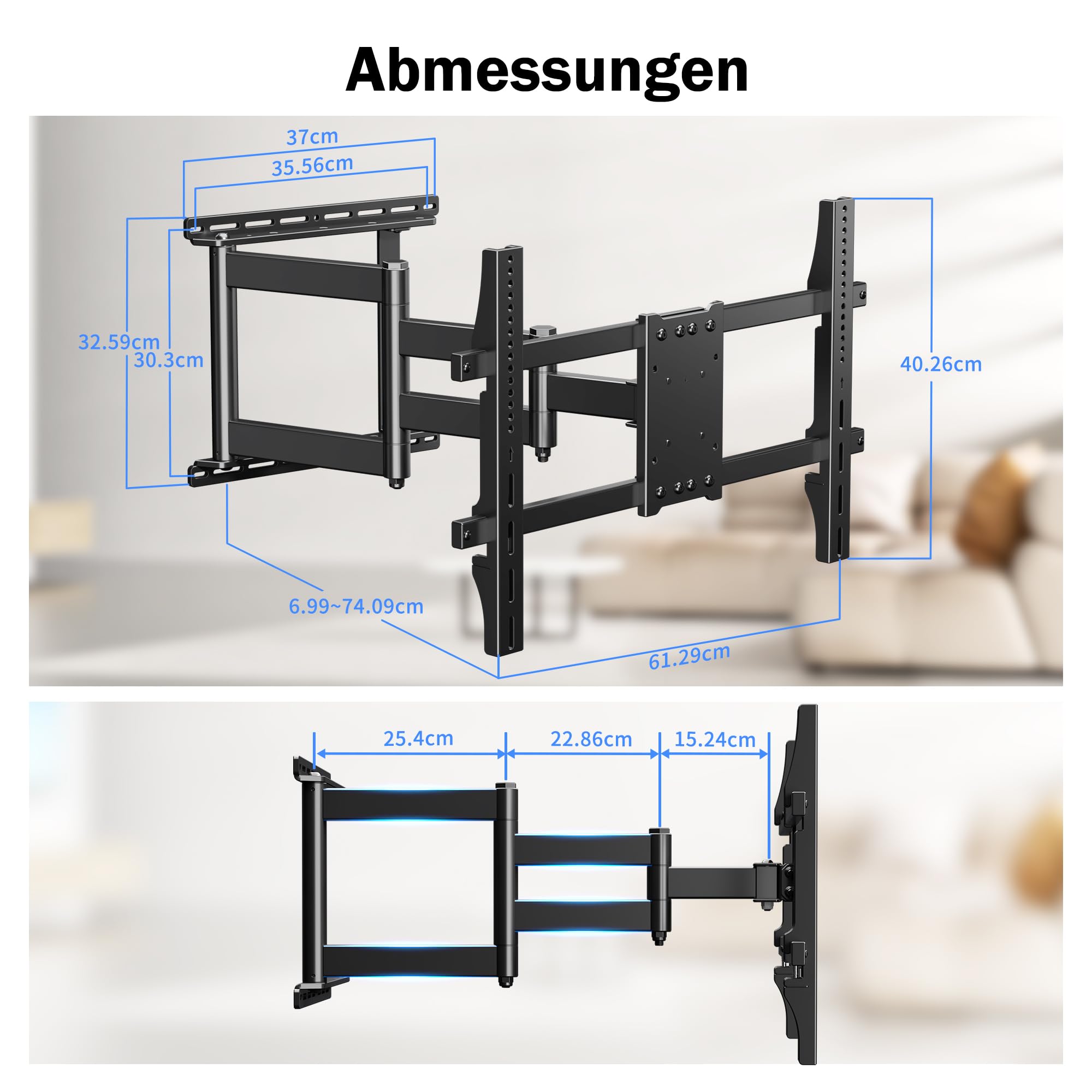 XINLEI Soporte TV Pared con Brazo Articulado Extralargo de 741mm para Pantallas Planas/Curvas de 32-75", Movimiento Completo con Inclinación -10°/+5° y Giro ±90°, VESA Máx 600x400mm, hasta 45kg