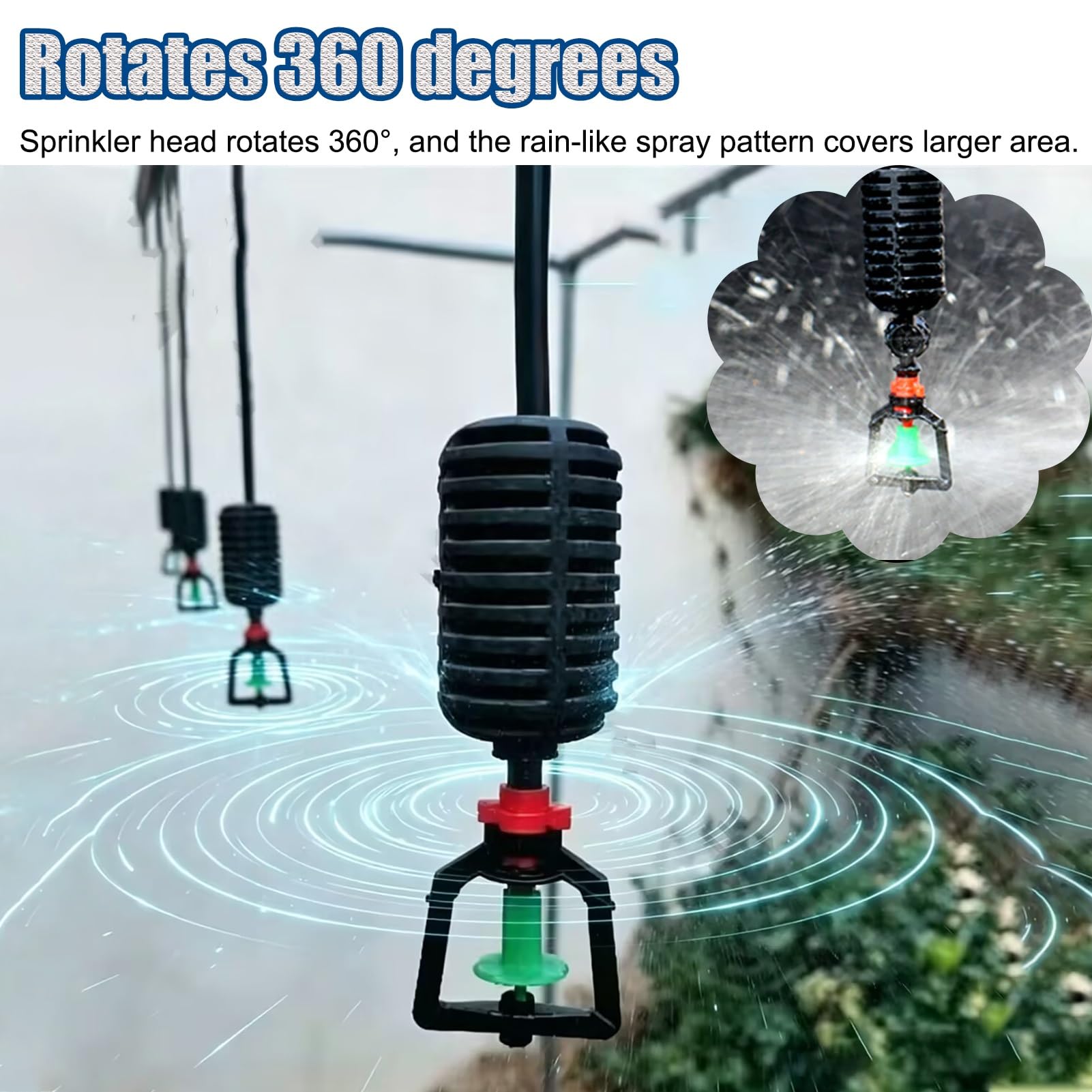Kit Irrigazione Automatico di Dissipazione del Calore per Serra, Kit di Irrigazione a Nebulizzazione con Testine di Irrigazione a Goccia Rotanti a 360 Gradi, Attrezzatura per L'irrigazione Piante
