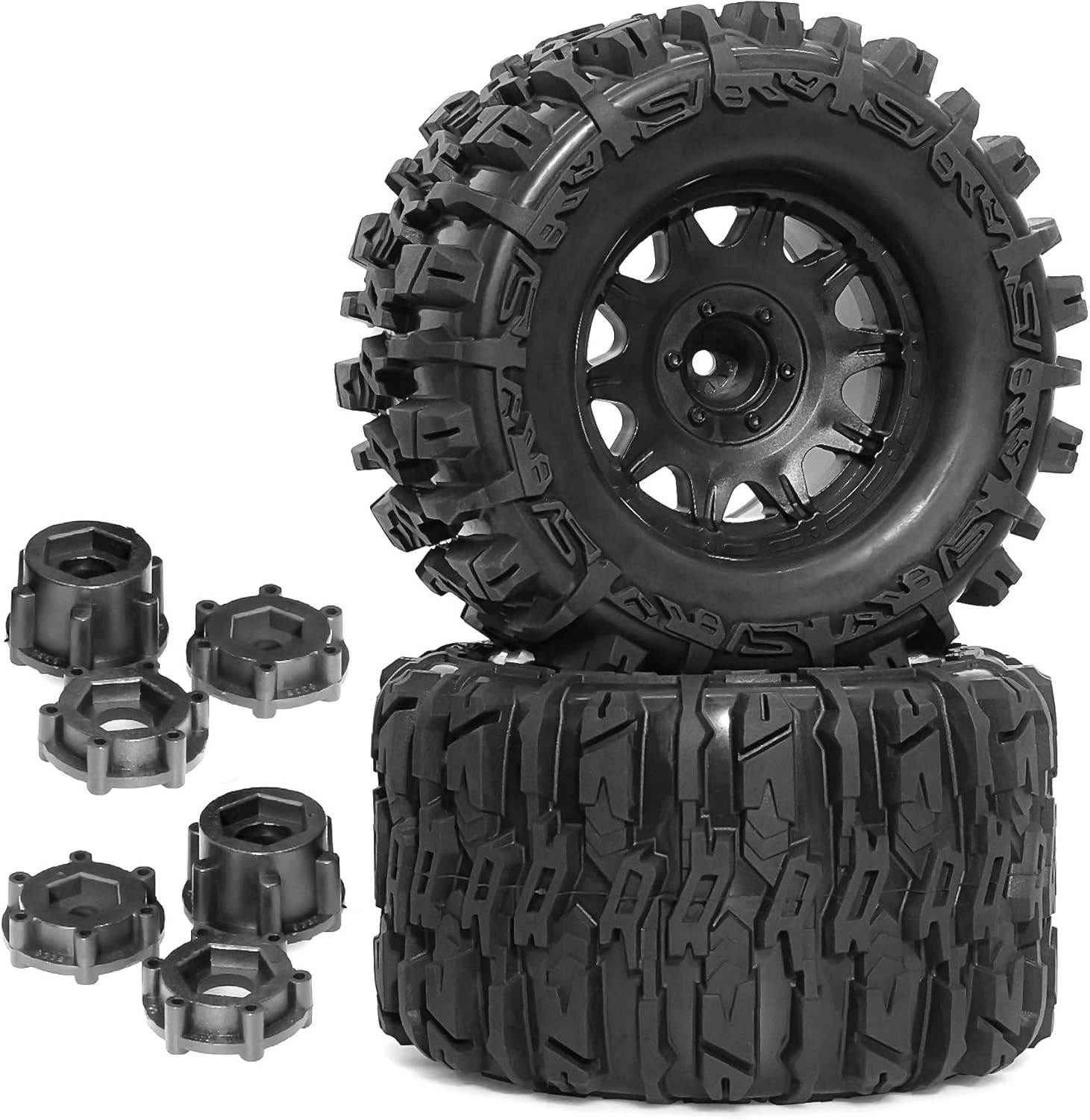 STMU 1/8 RC Truck Tires and 17mm Hex Wheels Rims Rubber Buggy Tyres for 1:8 Scale Off Road Truck Car Kaiju Tmaxx E-Revo 3.3 Arrma Kraton 6S Typhon 3S Traxxas Maxx HPI Redcat (4PC-RC Tires Wheel)