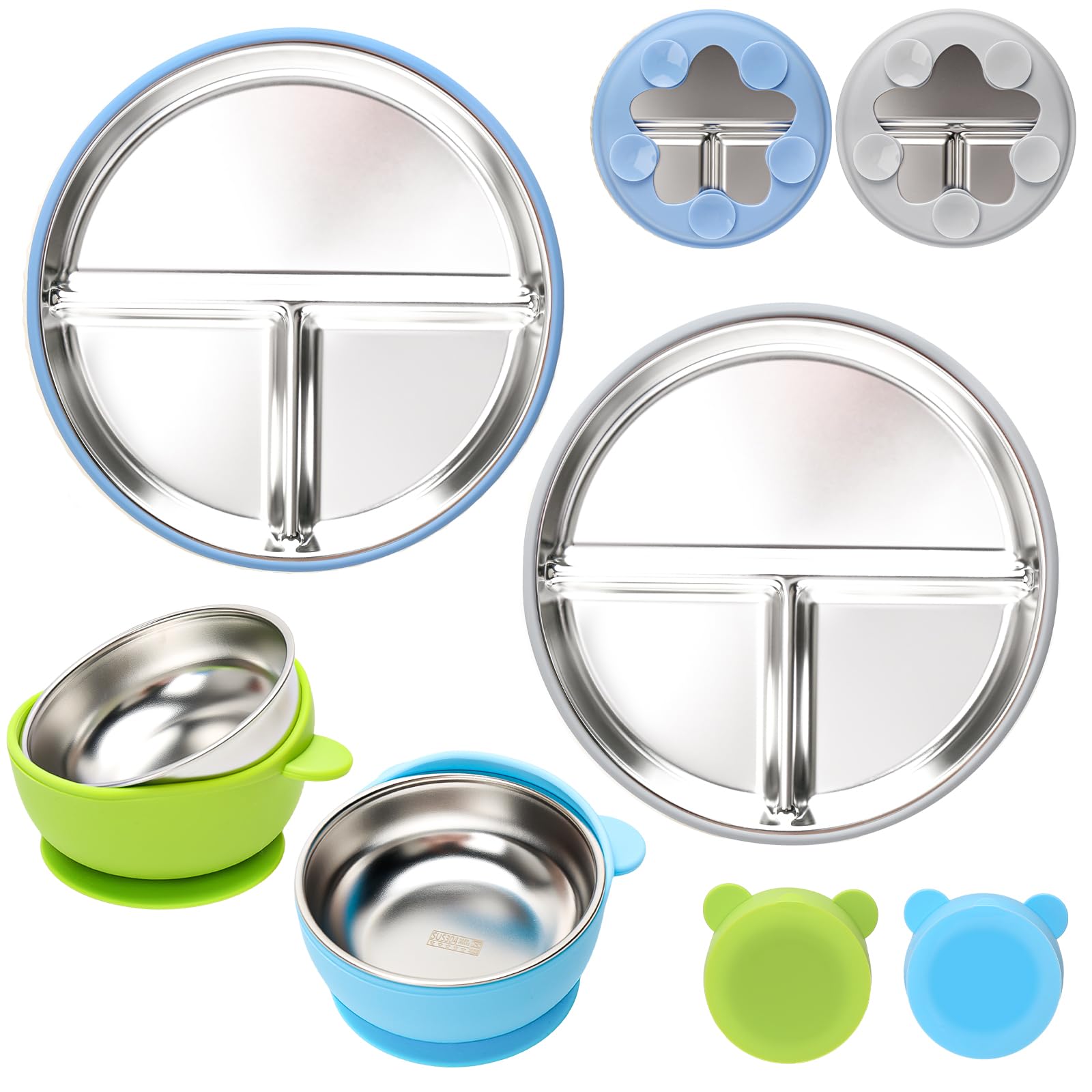 Stainless Steel Baby Plate and Bowls with Suction - 4 Packs