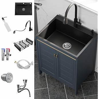 Kitchen Sink with Base Cabinet Stainless Steel Kitchen Sink Camping Sink Sink Cabinet Sink Cupboard Sink with Extendible Tap and Tap for Camping Kitchen Garden Sink Si