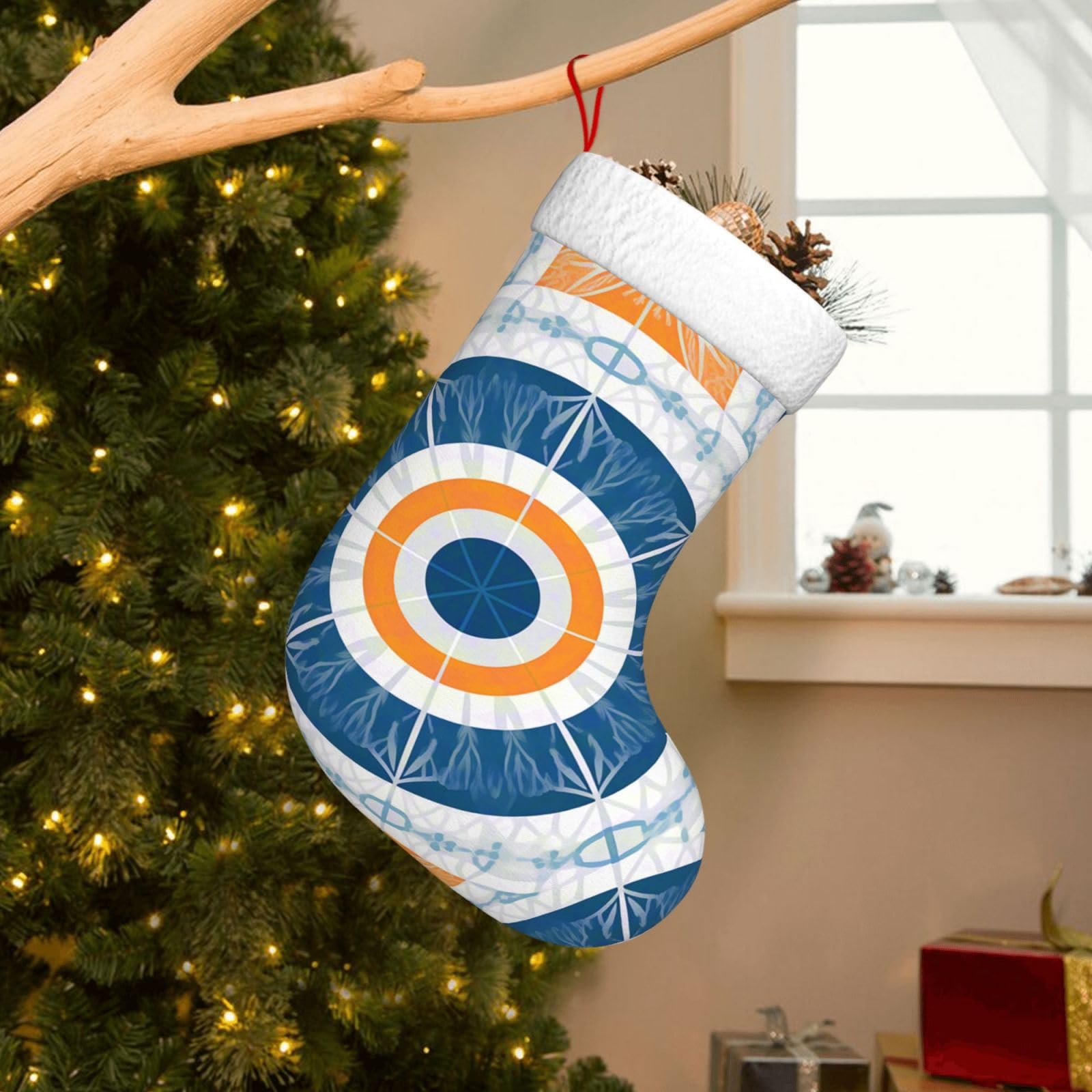Velvet Christmas Stockings 17.7 Inch, Art Deco Sunset Xmas Stocking with Soft Cuff,Classic Personalized Christmas Tree Decoration for Family Holiday New Year Party Supplies