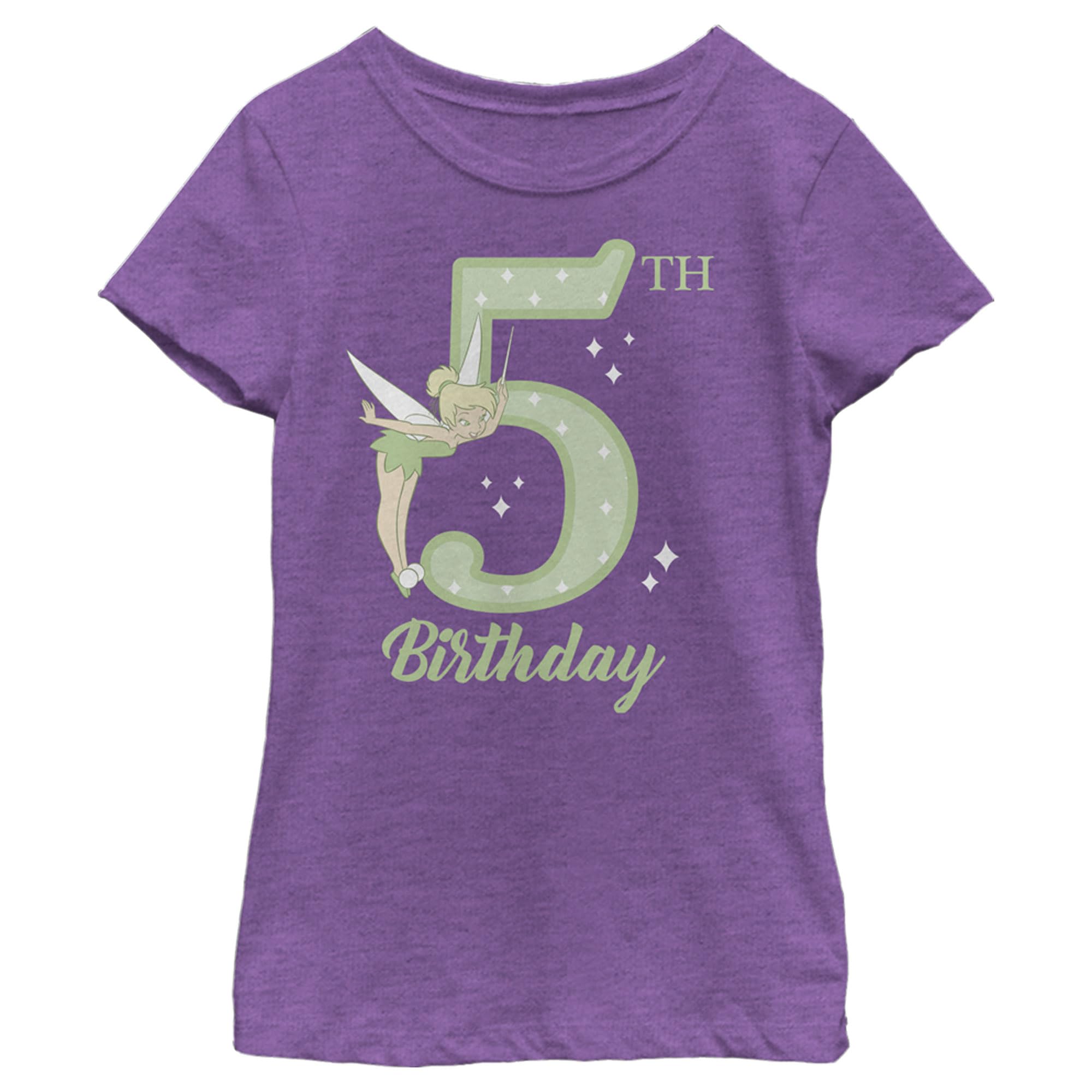 Disney Girls Tinker Bell 5th Birthday Heather Crew Tee T-Shirt, Purple Berry, X-Small US