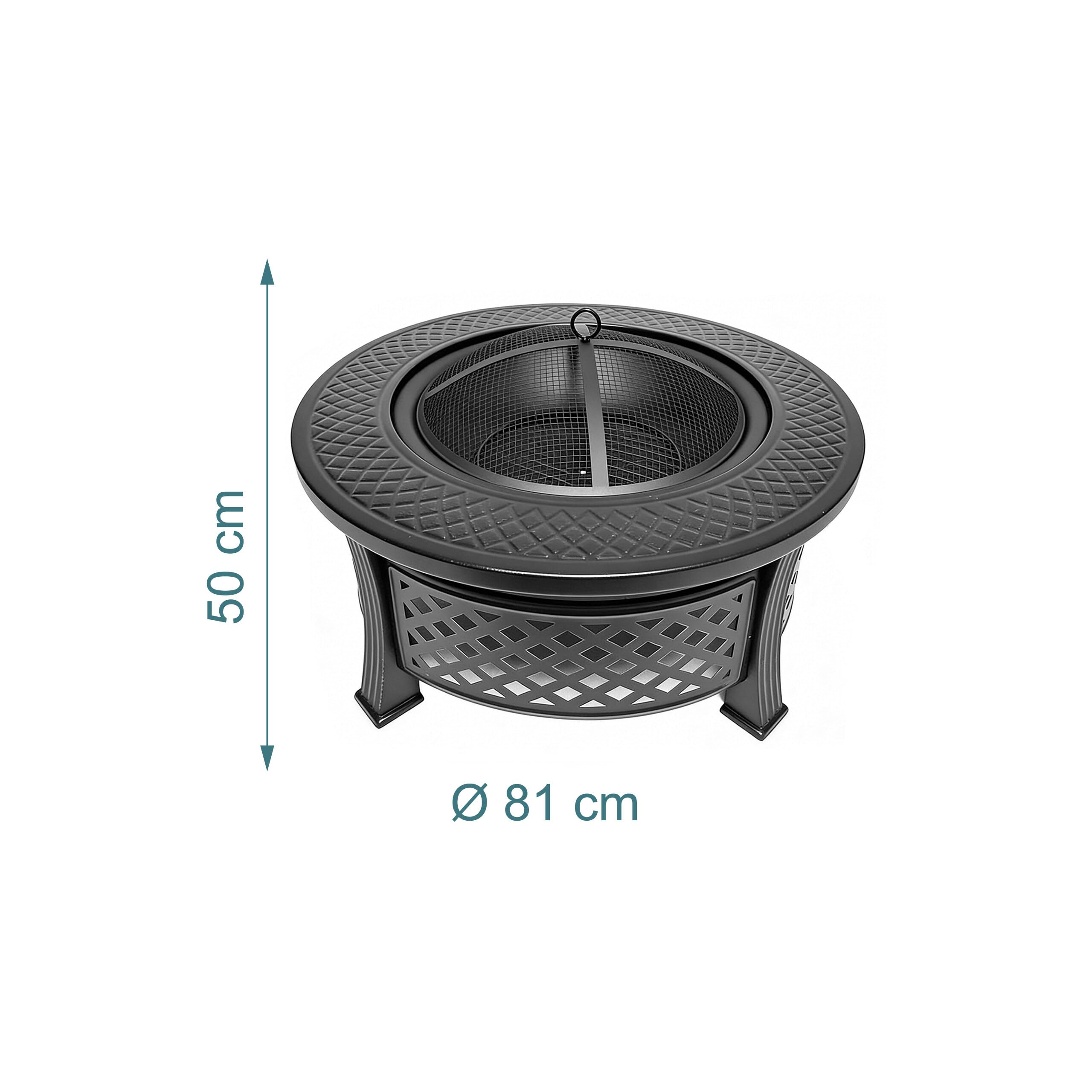 Braciere Relaxdays, Ø 55 cm, con parascintille, attizzatoio, acciaio, per giardino e terrazza, nero