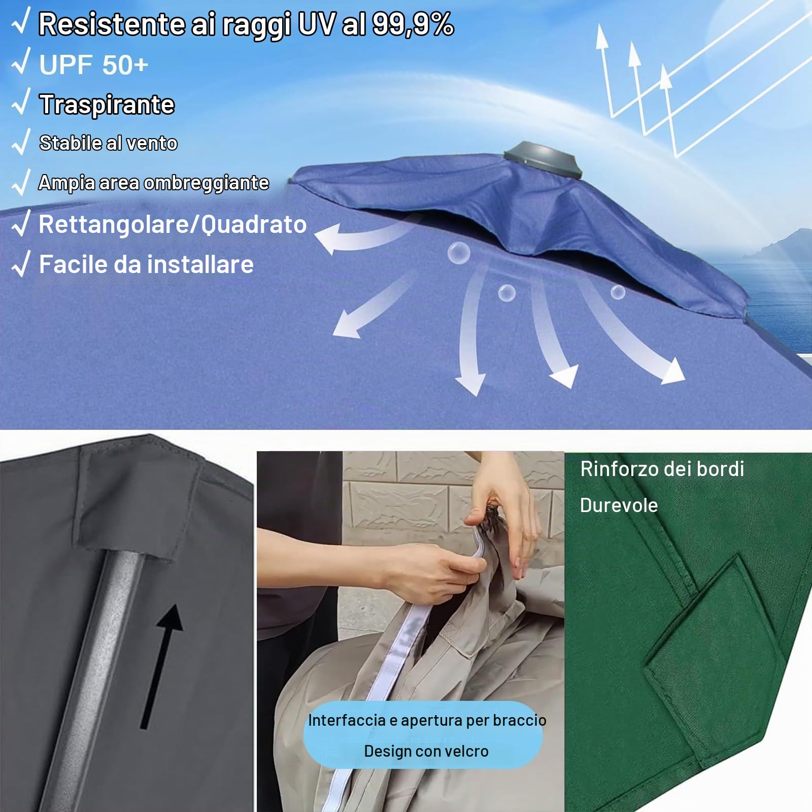 AntiUV Baldacchino Di Ricambio Ombrello, Antipioggia, Protezione Solare, Telo Copertura Di Rechange Per Ombrellone Giardino Patio Esterno, Tettoia Sostituzione Parasole Canopy(Topaz,3X3m)
