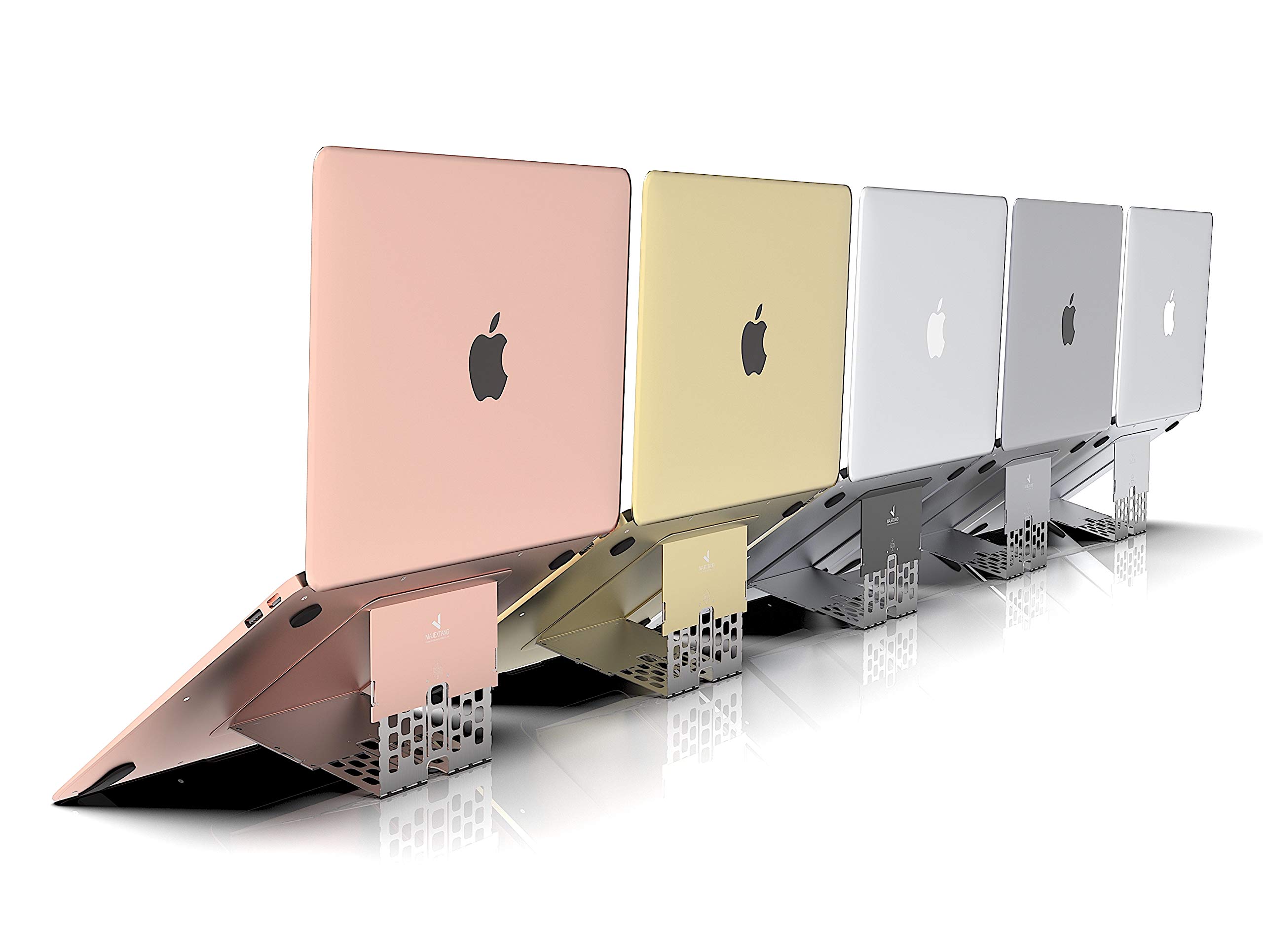 Majextand MacBookスタンド ノートパソコンスタンド 最薄で調節可能なポータブル通気性人間工学スタンド 18インチ以下のほとんどのノートブックコンピューターと一体化 6段階の高さ設定 ゴールド 文房具・オフィス用品