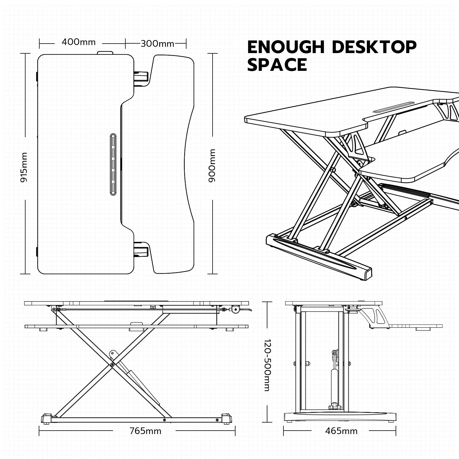 36inch Poste de Travail Assis-Debout, Station de Travail Debout à Hauteur Facilement Réglable de Clavier Amovible, Plate-Forme de 91.5x40cm (Noir+Blanc)