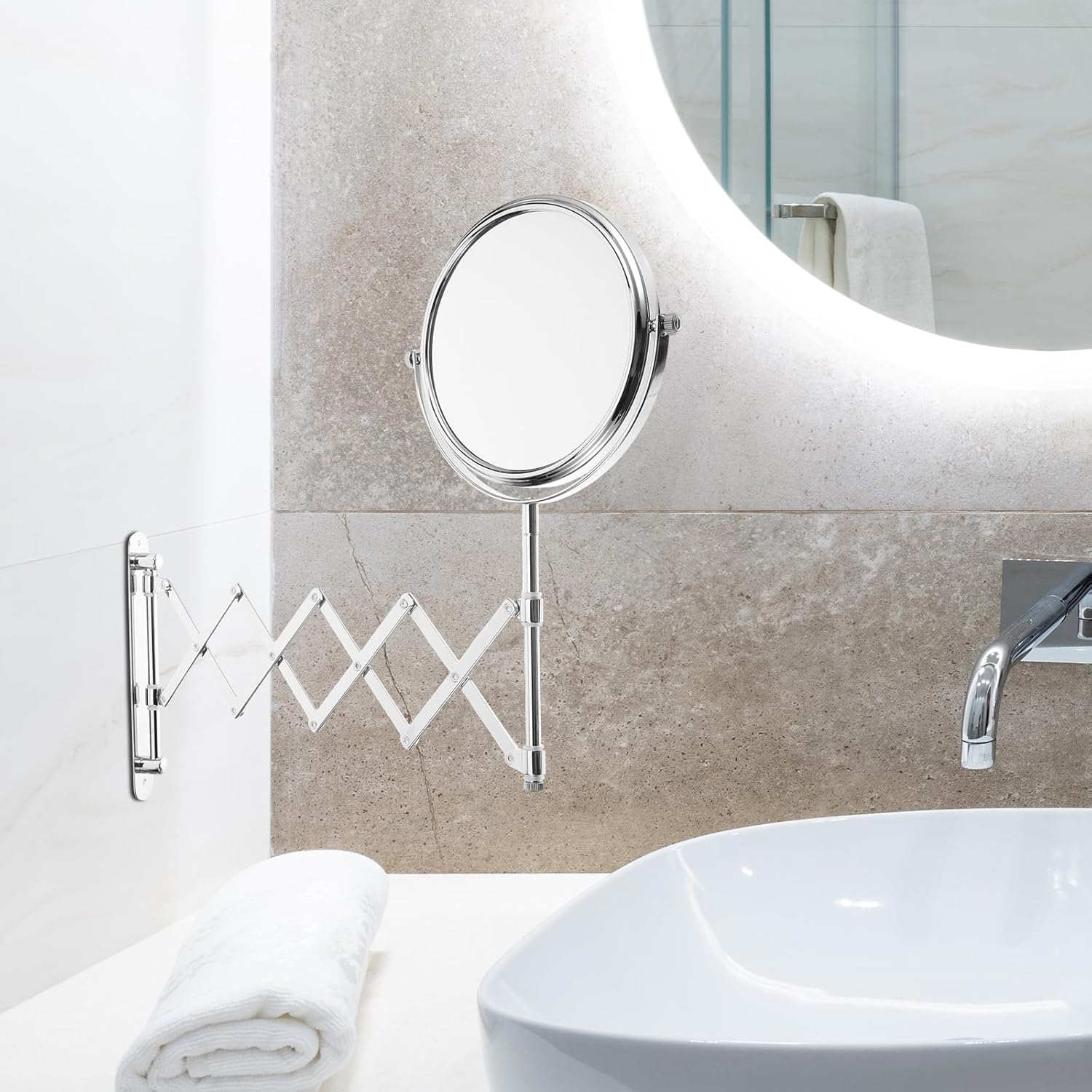 Magnifying Wall Mount Makeup Mirror Two-Sided Retractable Bathroom Mirror 360 Degree Swivel Vanity 6 Inch