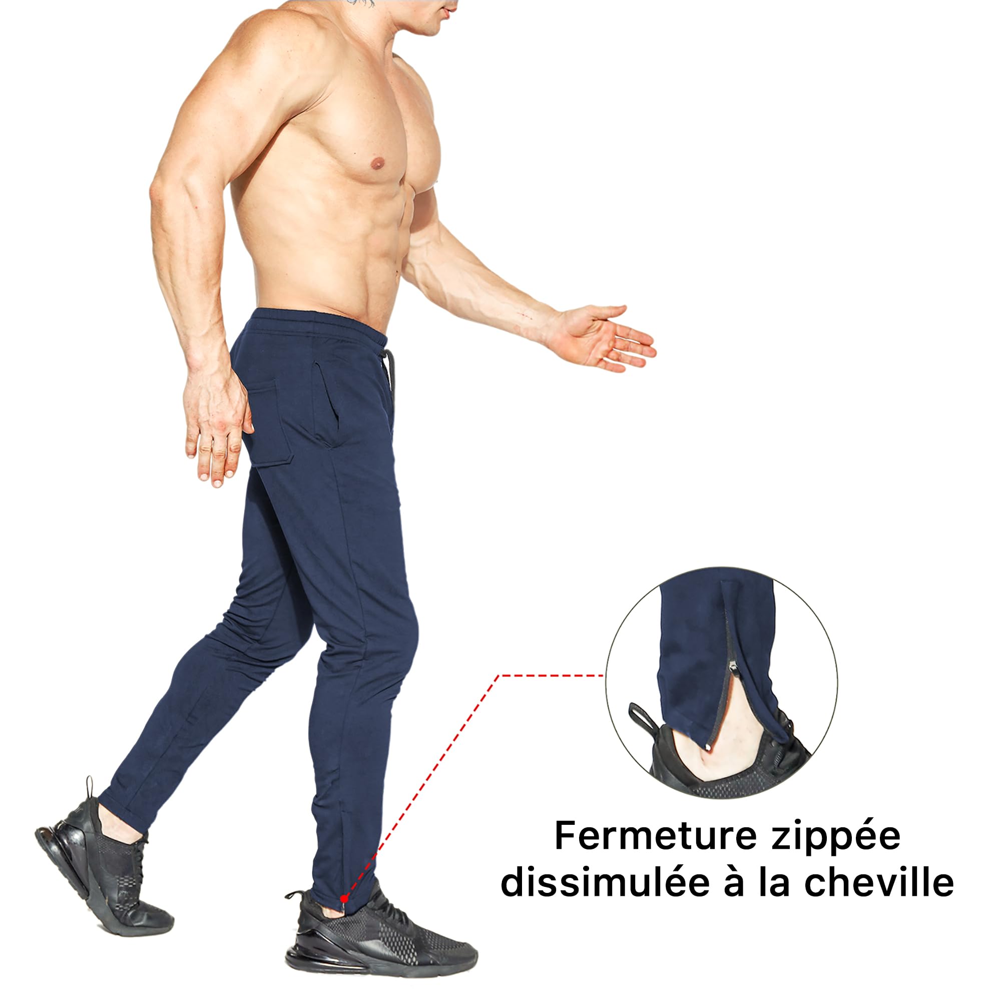 BROKIG Pantalon de Jogging Zippé pour Homme Sport Coton Fitness