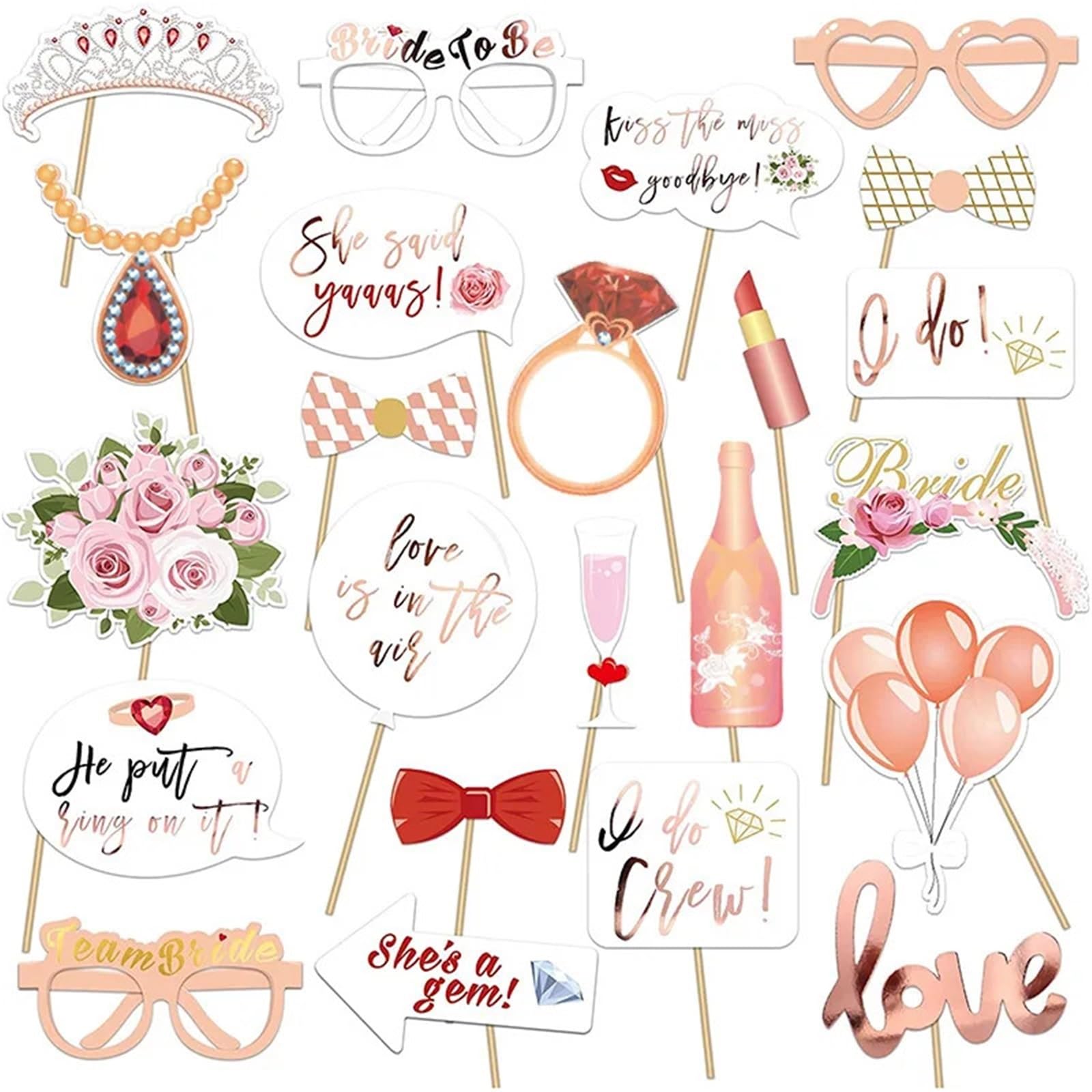 23pcs Team Bride to Be Photo Booth Props - Bachelorette Party & Bridal Shower Decorations