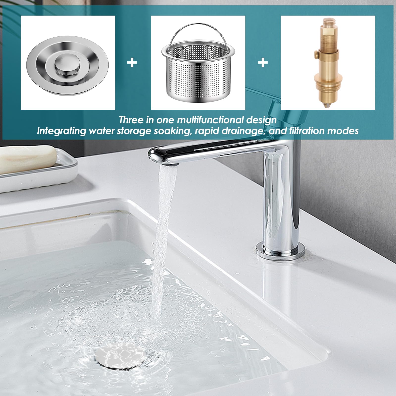 Lot de 2 Bondes de Lavabo Pop Up pour 28-55mm, Bouchon de Lavabo avec Filtre, Bouchon Evier Salle de Bain en INOX
