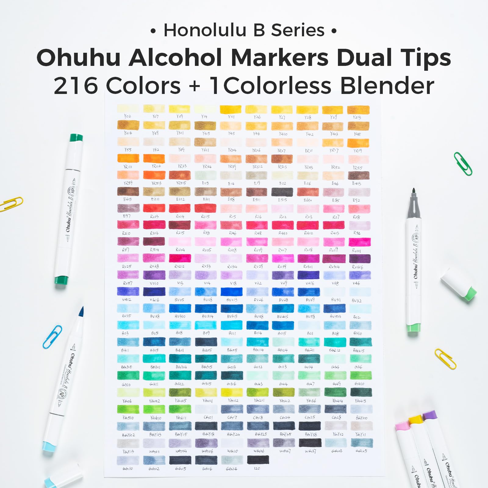 Ohuhu Pennarelli a base di alcol: 216 colori set di pennarelli a doppia punta per artisti adulti da colorare per schizzi illustrazione - pennello e punta doppia fine1 frullatore Honolulu B