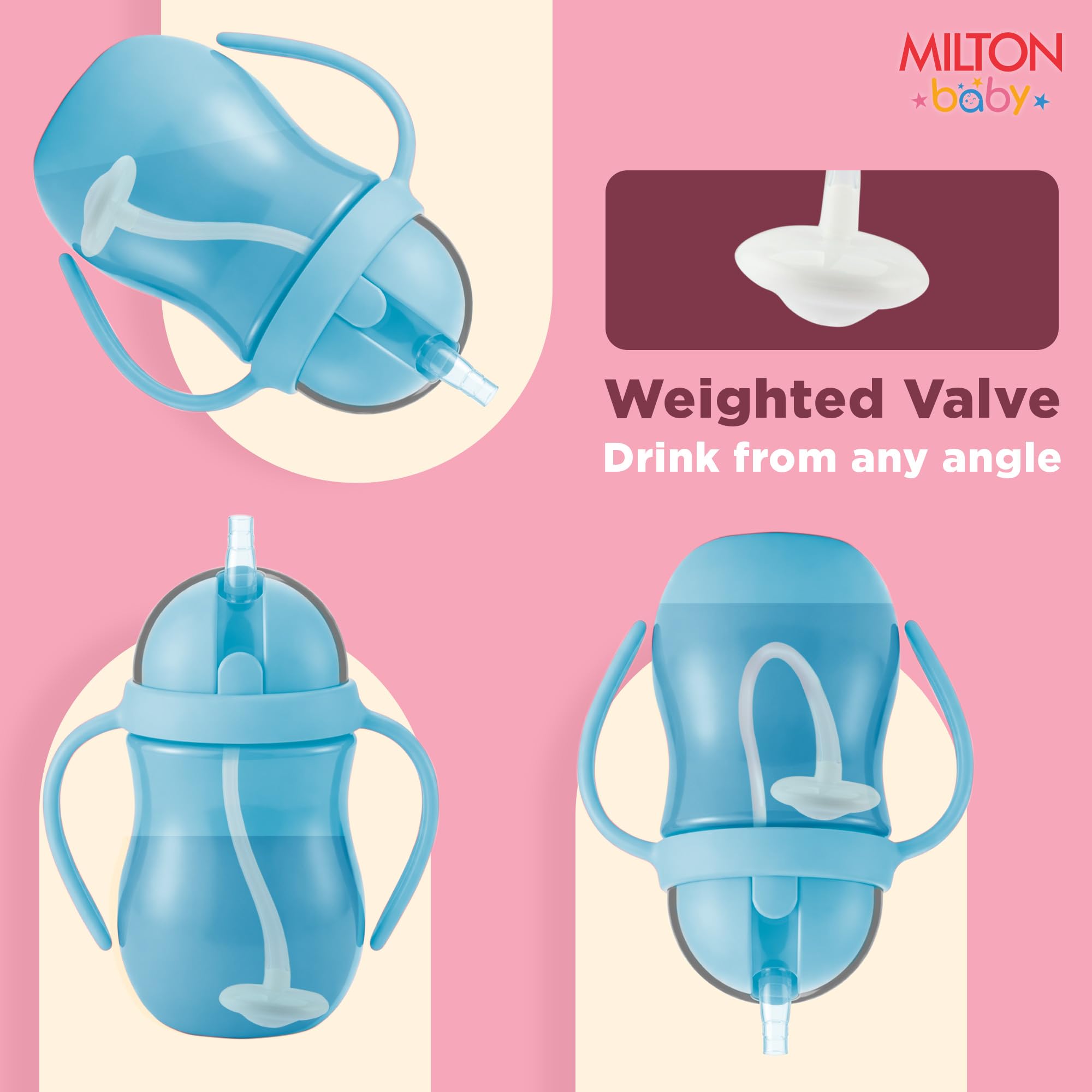 Milton Baby Flexible Straw Sipper Bottle | 360° Drinking with No-Spill Weighted Straw | BPA-Free, Food-Grade Material |Microwave & Sterilizer Safe,Sipper water bottle for kids 12+ Month,270 ml,Sky Blue 1