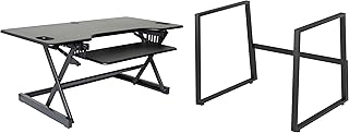 Rocelco 46" Large Height Adjustable Standing Desk BUNDLE - Quick Sit Stand Up Dual Monitor Riser - Gas Spring Assist Computer Workstation - Retractable Keyboard Tray - Black (R DADRB-46-FS)