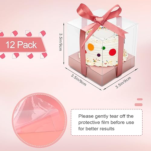 Vista 24 de Paquete de 12 cajas de plástico transparente para cupcakes, contenedores individuales dorados de 3.5 pulgadas, desechables individuales para tartas