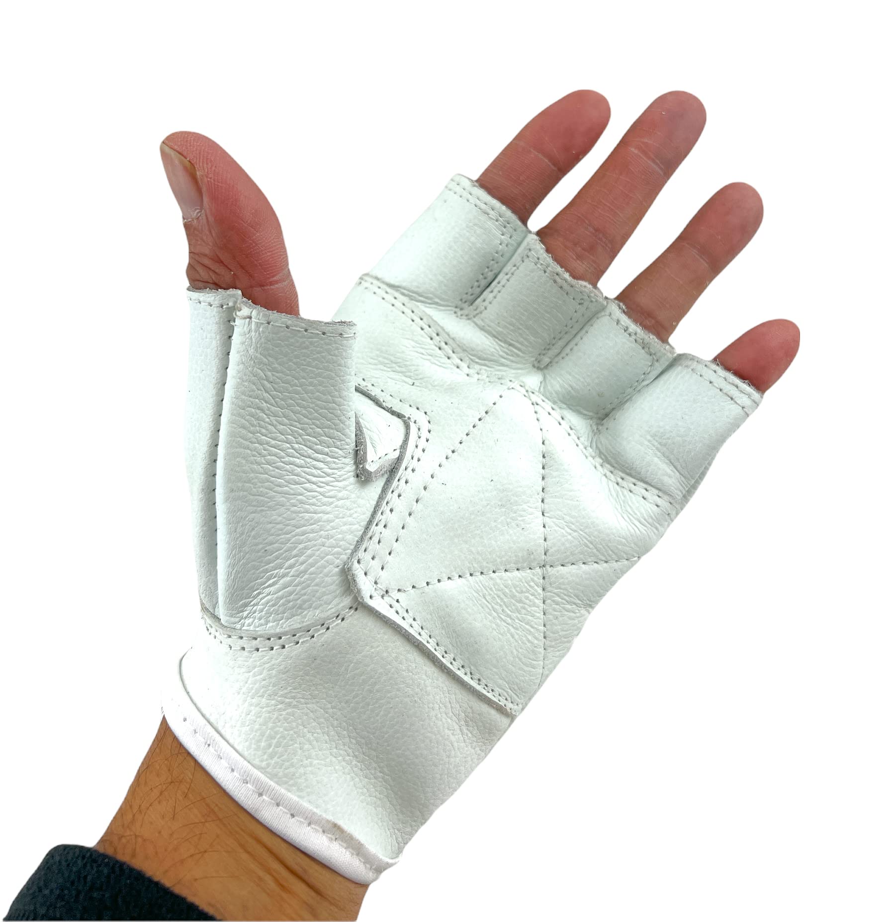 Men's Lightweight White Leather Fingerless Gloves Bikers Protective Rockers Glove (Medium)