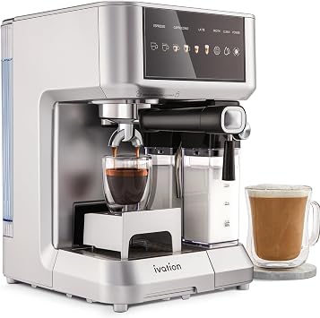 Ivation Espresso & Cappuccino Maker w/Milk Frother | 58mm | Coffee Machine for Home | Single & Double Shots | Espresso, Cappuccino, Latte, Froth | Auto-Clean & Descale - Detachable Milk Reservoir