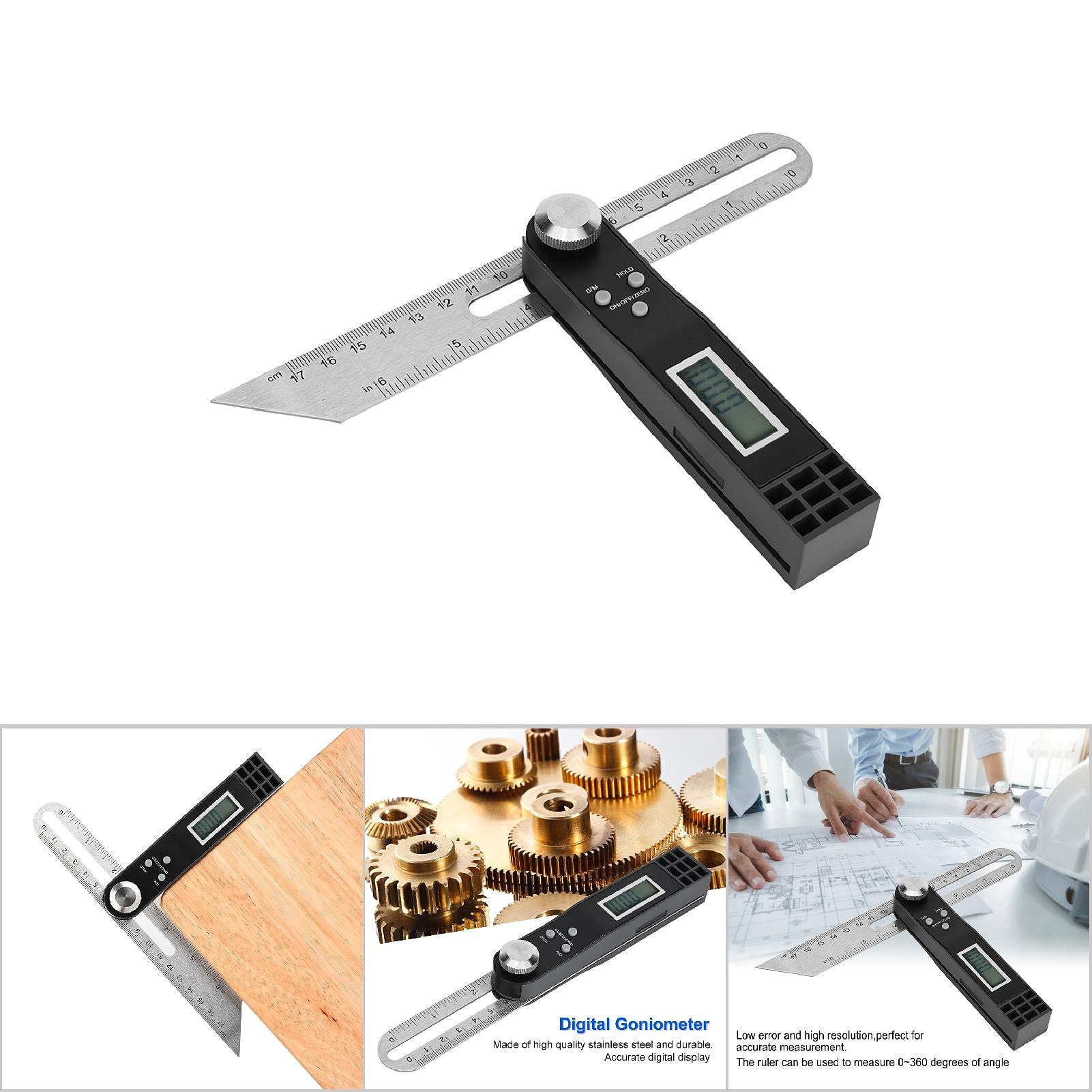 Regla de ángulo del transportador digital de acero inoxidable con escala MM/pulgadas para una medición precisa de 0-360° (0-360°)