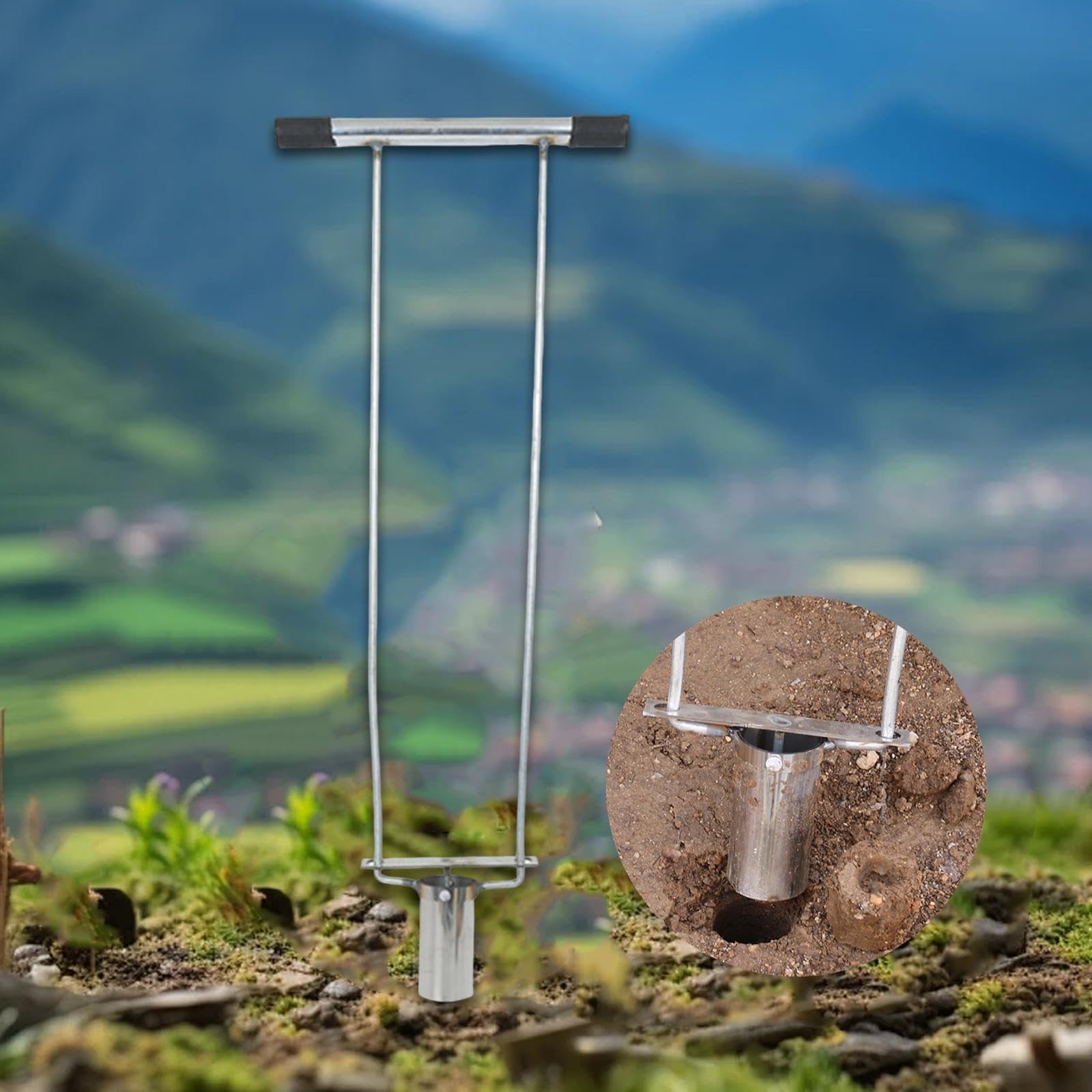 Piantatore di bulbi e zolle, campionatore di Terreno con Manico Lungo per Giardinaggio, Stile a