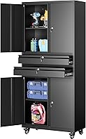 SISESOL 73" Metal Rolling Storage Cabinet with Wheels, Locking Doors, Drawers & Adjustable Shelves - Garage Tool Organizer