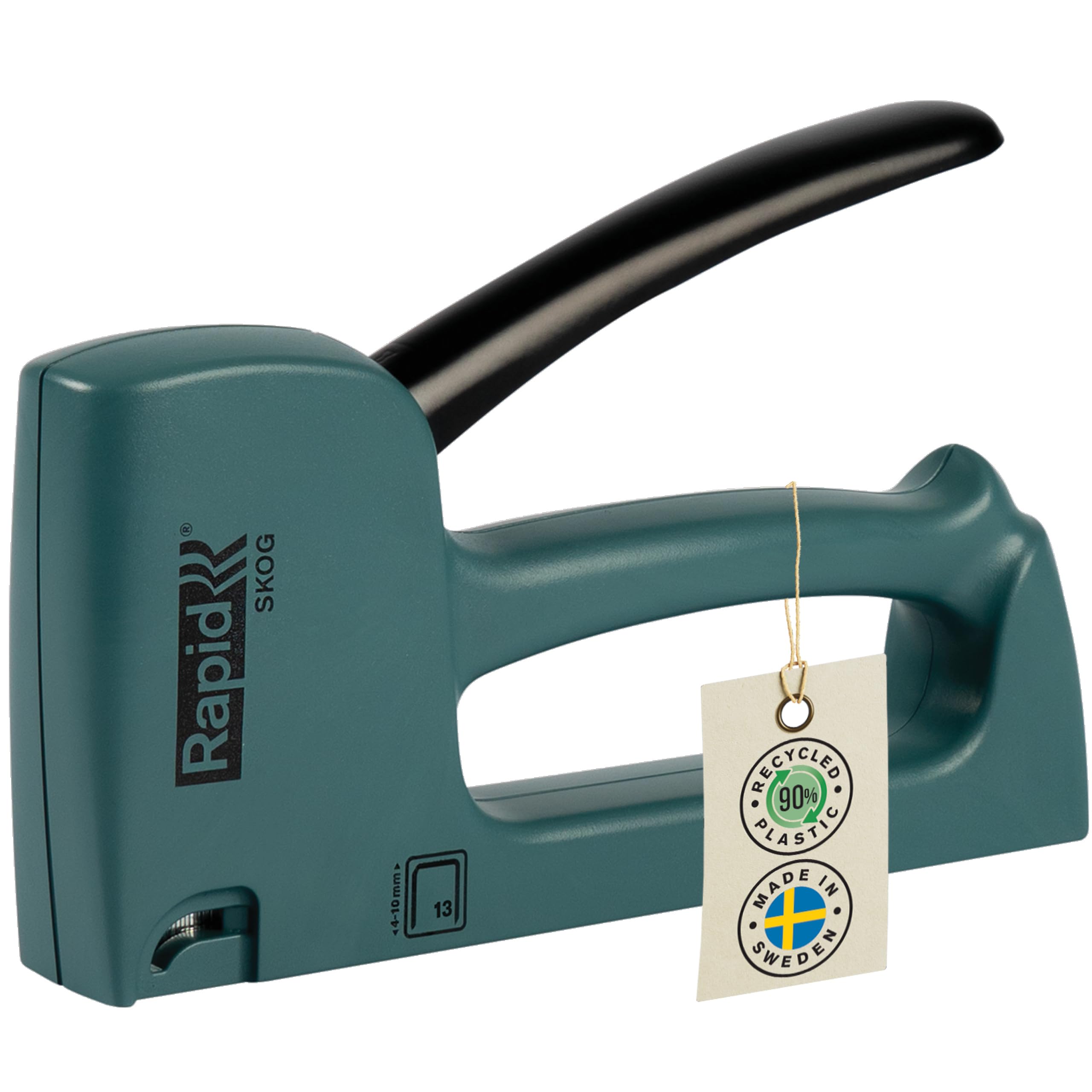 Rapid Grapadora R13 Verde para Tapicería- Carcasa Fabricada con 90% Plástico Reciclado, Fabricada en Suecia, Grapadora Manual con Piezas Internas de Acero, compatible con grapas No. 13 de 4-10 mm