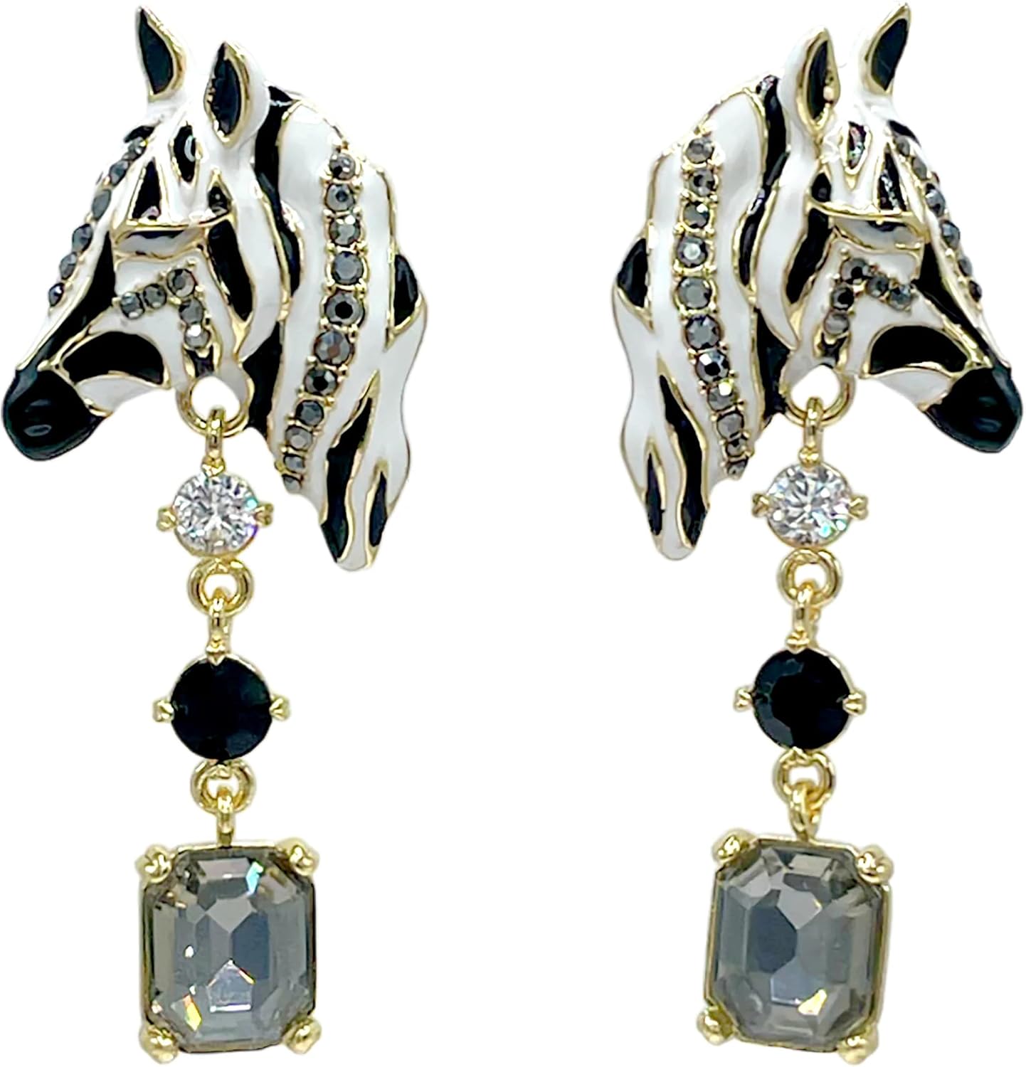 Ritzy Couture DeLuxe Wild Zebra Print Animal Statement Clip On Earrings - 22k Gold-Plated