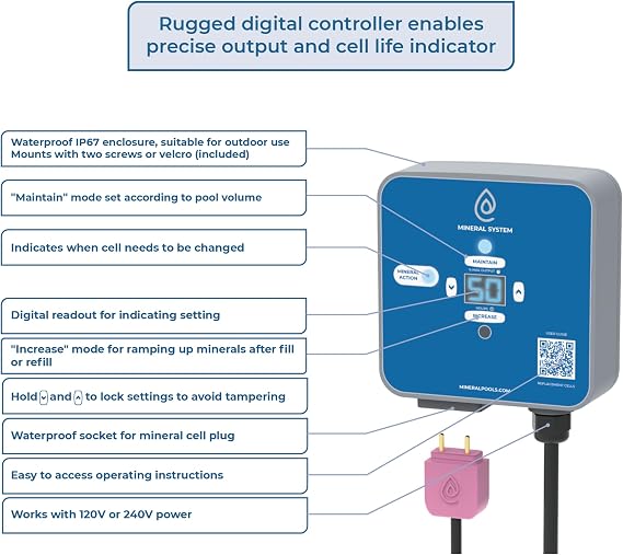 ClearBlue Mineral System - Registered Pool Ionizer for Inground Pools - Works with 120V and 240V Power - Installs in 30 Minutes (25,000 Gallons)