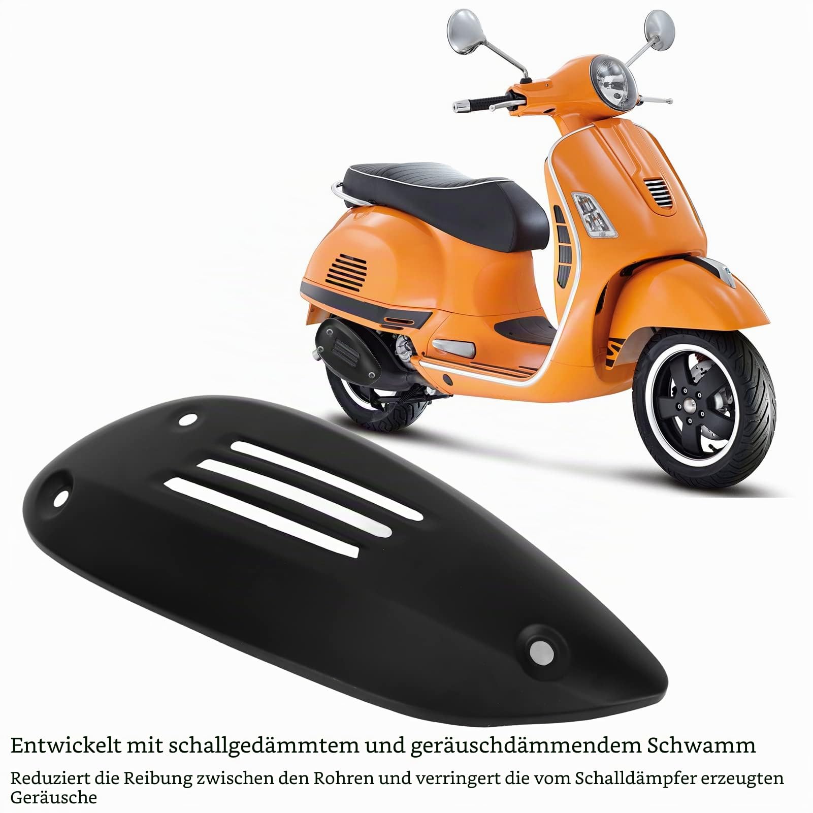 Auspuff-Hitzeschild für Vespa GTS 125 250 300 GTV 2013-2021, Motorrad-Auspuffrohrabdeckung, Edelstahl-Schalldämpfer-Hitzeschild-Gehäuseschutz, Ersatz für Vespa GTE (Schwarz)