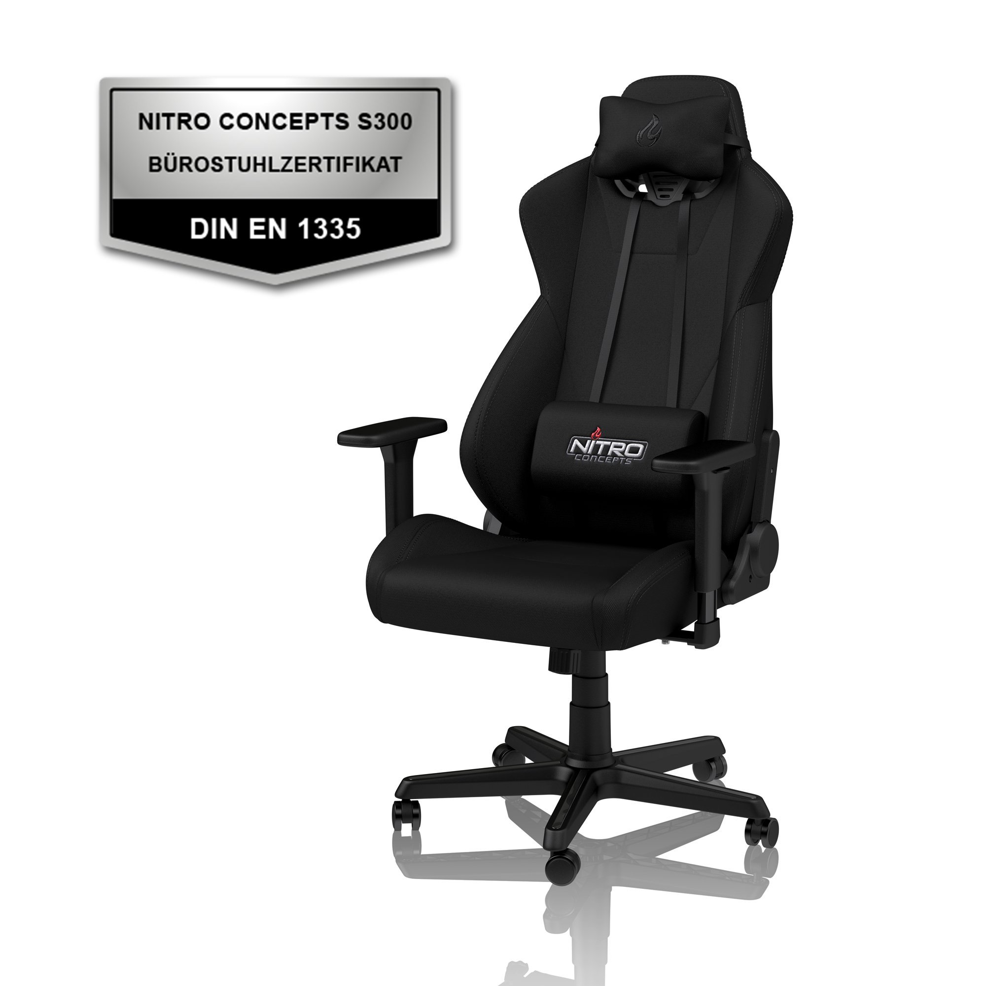 NITRO CONCEPTS S300 Gamingstuhl - Bürostuhl - Schreibtischstuhl - Stoffbezug - Stealth Black (Schwarz)