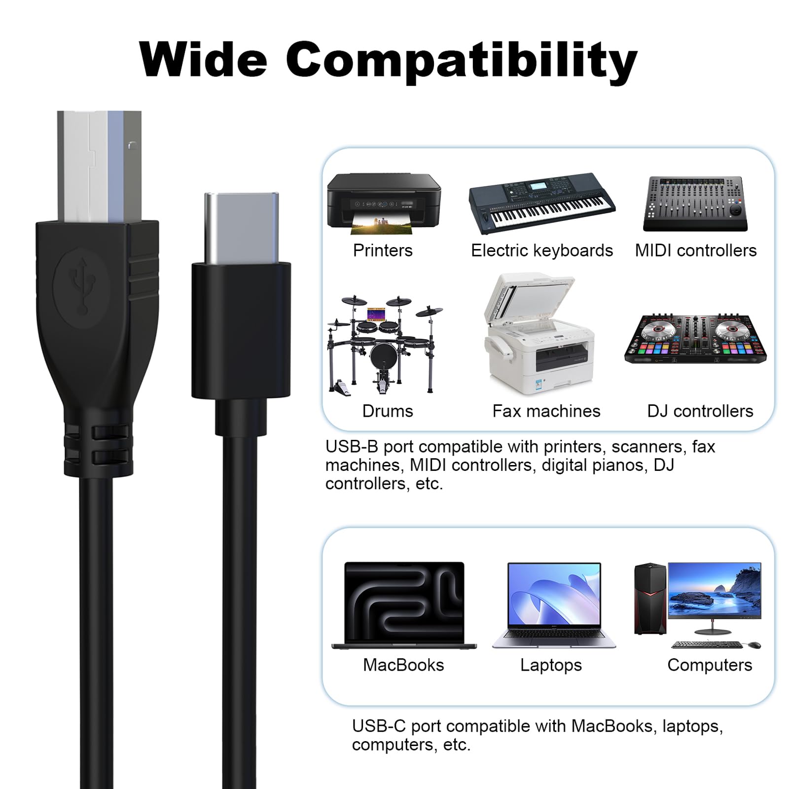 USB-Typ-C-auf-B-Kabel, Druckerkabel, kompatibel mit Epson EcoTank ET-2400, ET-2800, ET-2803, ET-2850, ET-4800, ET-15000, Workforce Pro WF-7840, WF-7820, WF-4830, WF-4820 für PC, MacBook (1,8 m