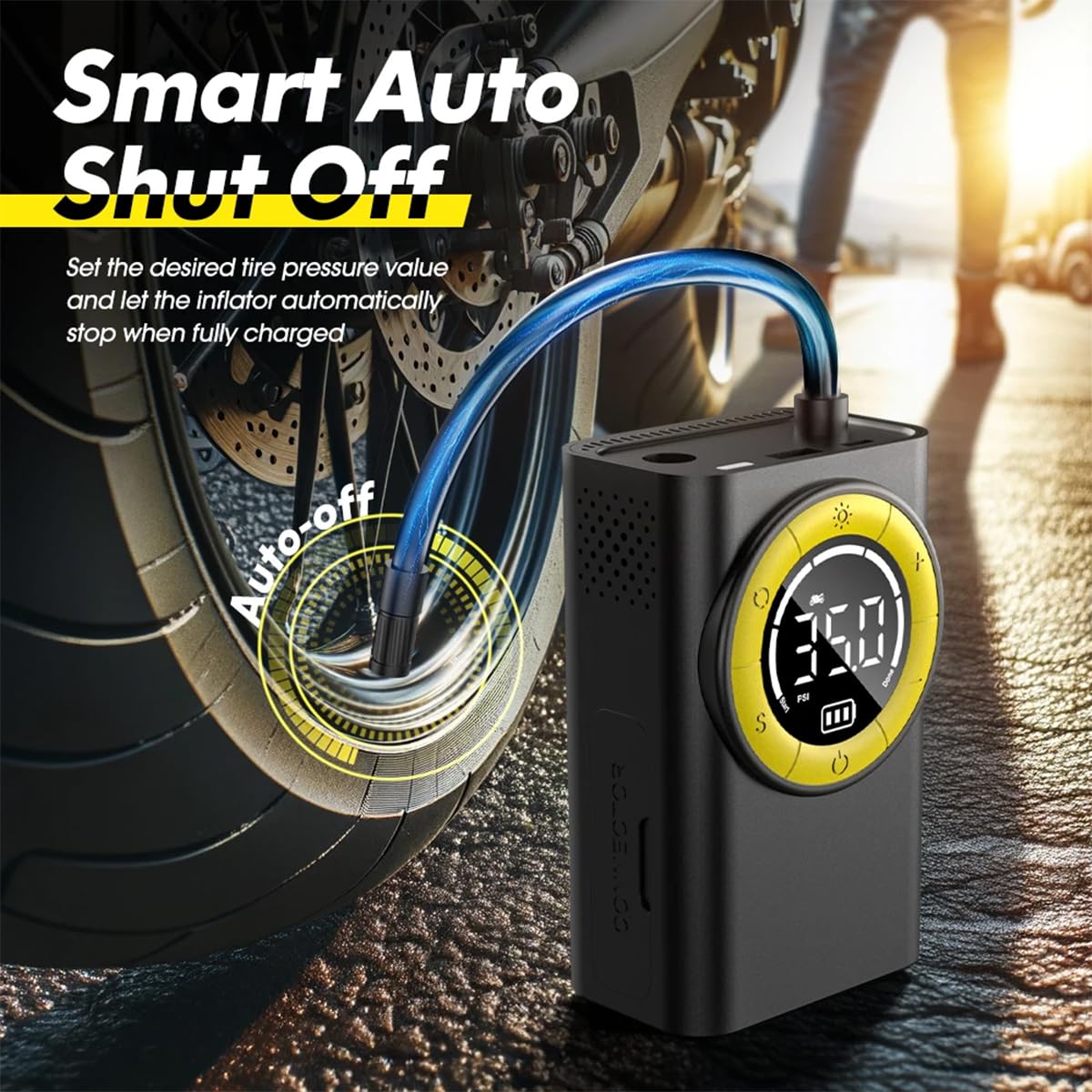 Przenośna sprężarka powietrza do opon samochodowych, z cyfrowym manometrem LED, bezprzewodowa pompa do pompowania opon samochodowych, uniwersalna do motocykli, rowerów