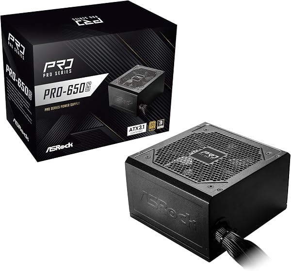 【Amazon.co.jp限定】ASRock PRO スタンダードモデル PC電源ユニット 650W 80PLUS GOLD ATX 3.1 直結式ケーブル PRO-650G - 1