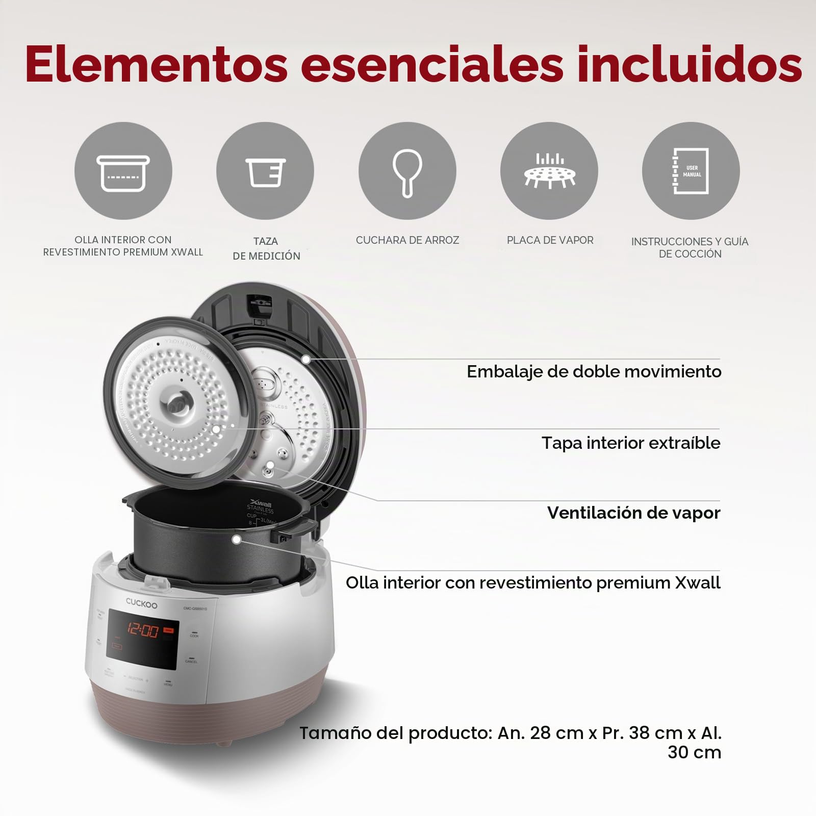 CUCKOO CMC-QSB501S ICOOK Q5 8 en 1 Premium Olla a presión de vapor Olla multiuso de acero inoxidable