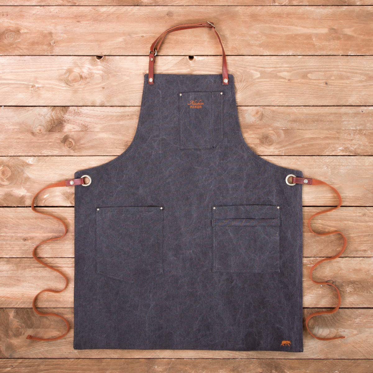 Alaskan MAKER Grembiule da cucina in tela vintage e pelle multitasche n. 325, taglia unica, taglia unica