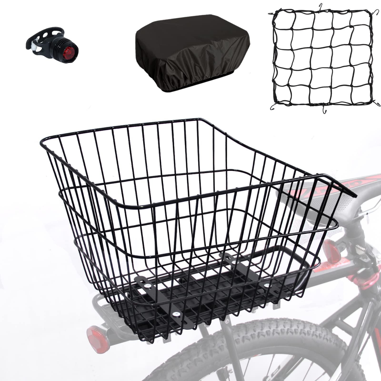 RAYMACE Rear Bike Basket with Waterproof Cover,Bicycle Cargo Rack Storage Basket Mount for Back Under Seat